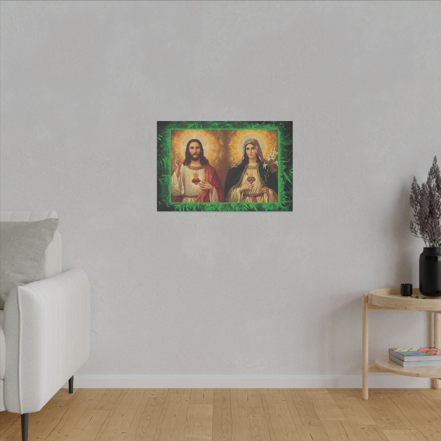 "Tropical Glow Jesus and Mary" Religious Canvas Artwork - Stretched Canvas Print / Byzantine Icons