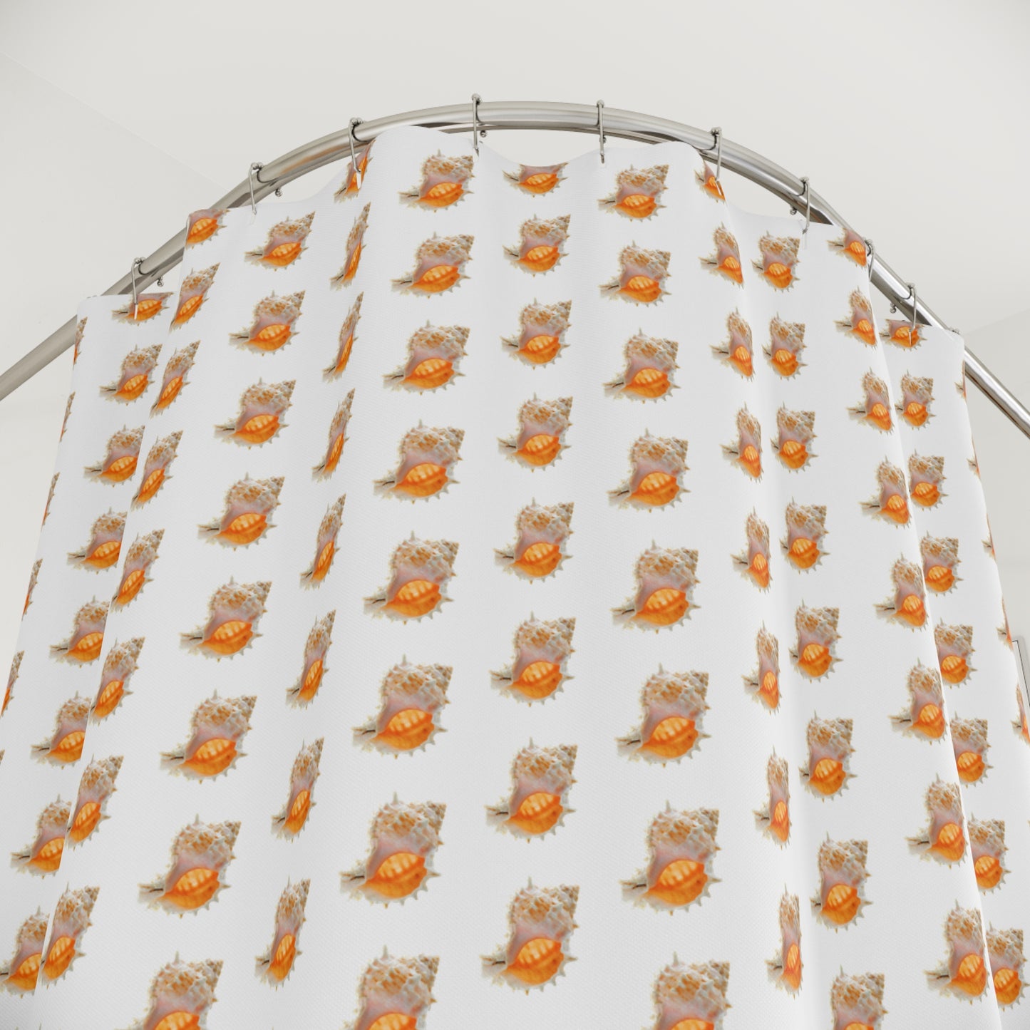 Tropical Shower Curtain - Ocean Bathroom Decor / Conch Shell/White
