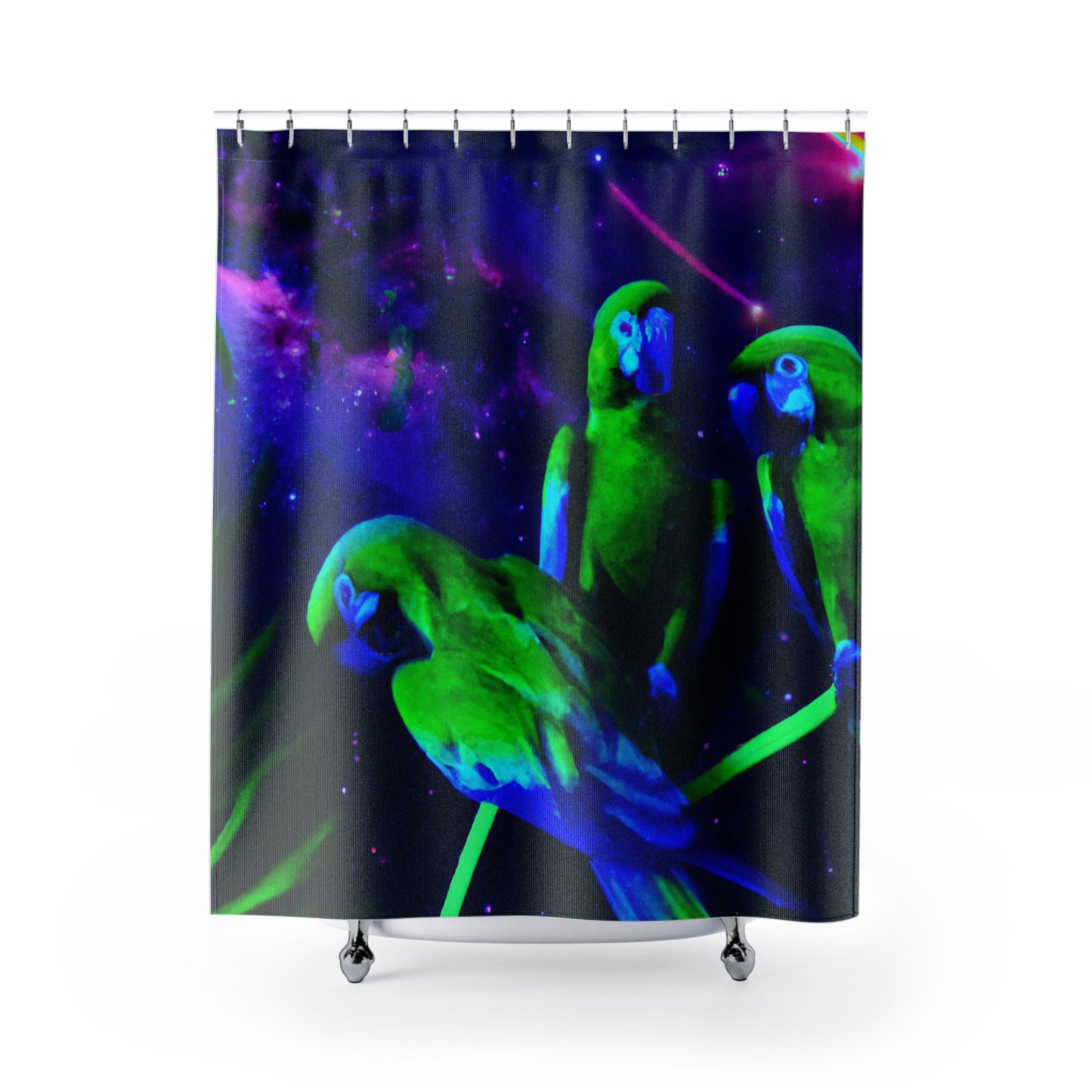 Tropical Shower Curtain - Rainforest Bathroom Decor / Galactic Parrot