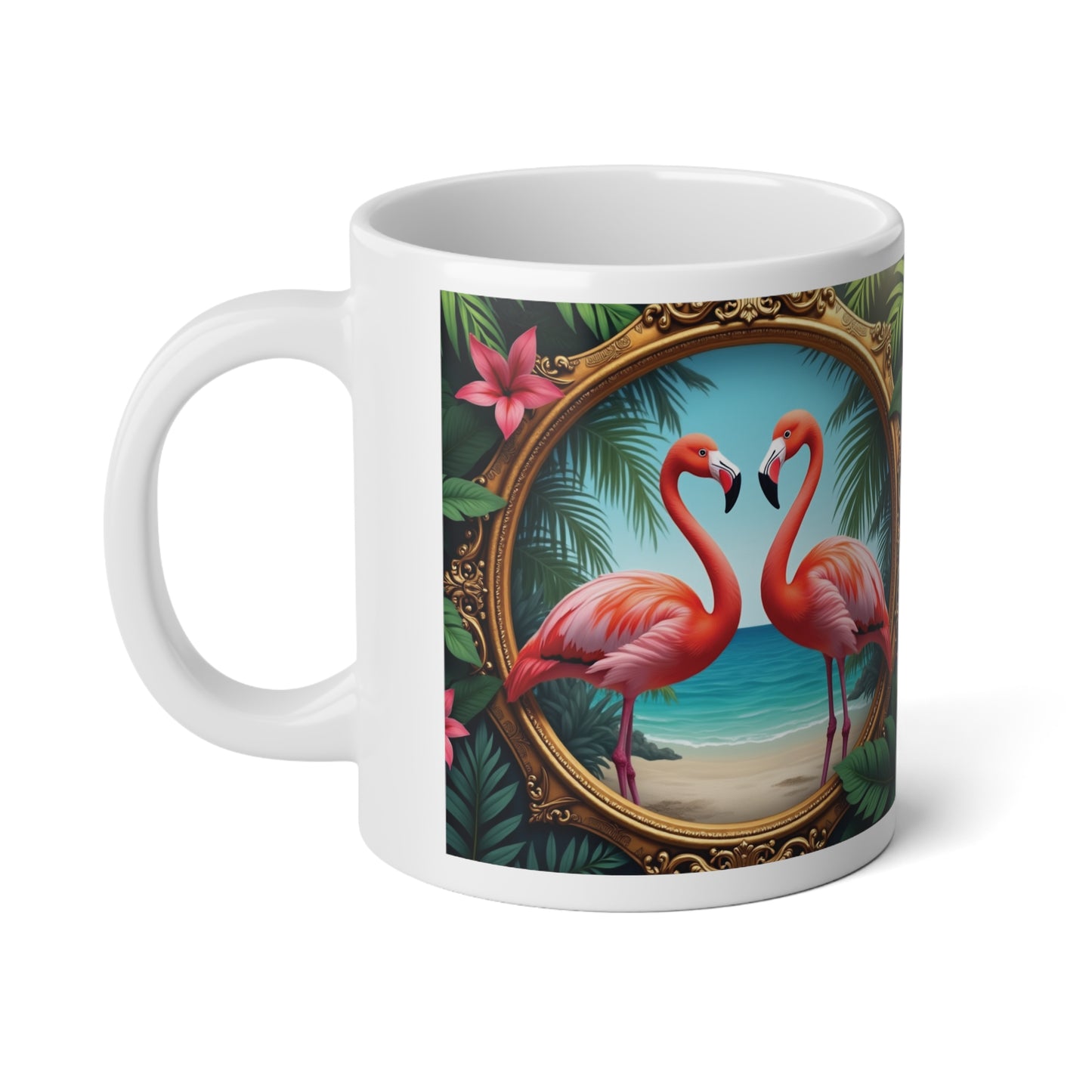 Jumbo Mug, 20oz, Framed Flamingos | Tropical Coffee Cup