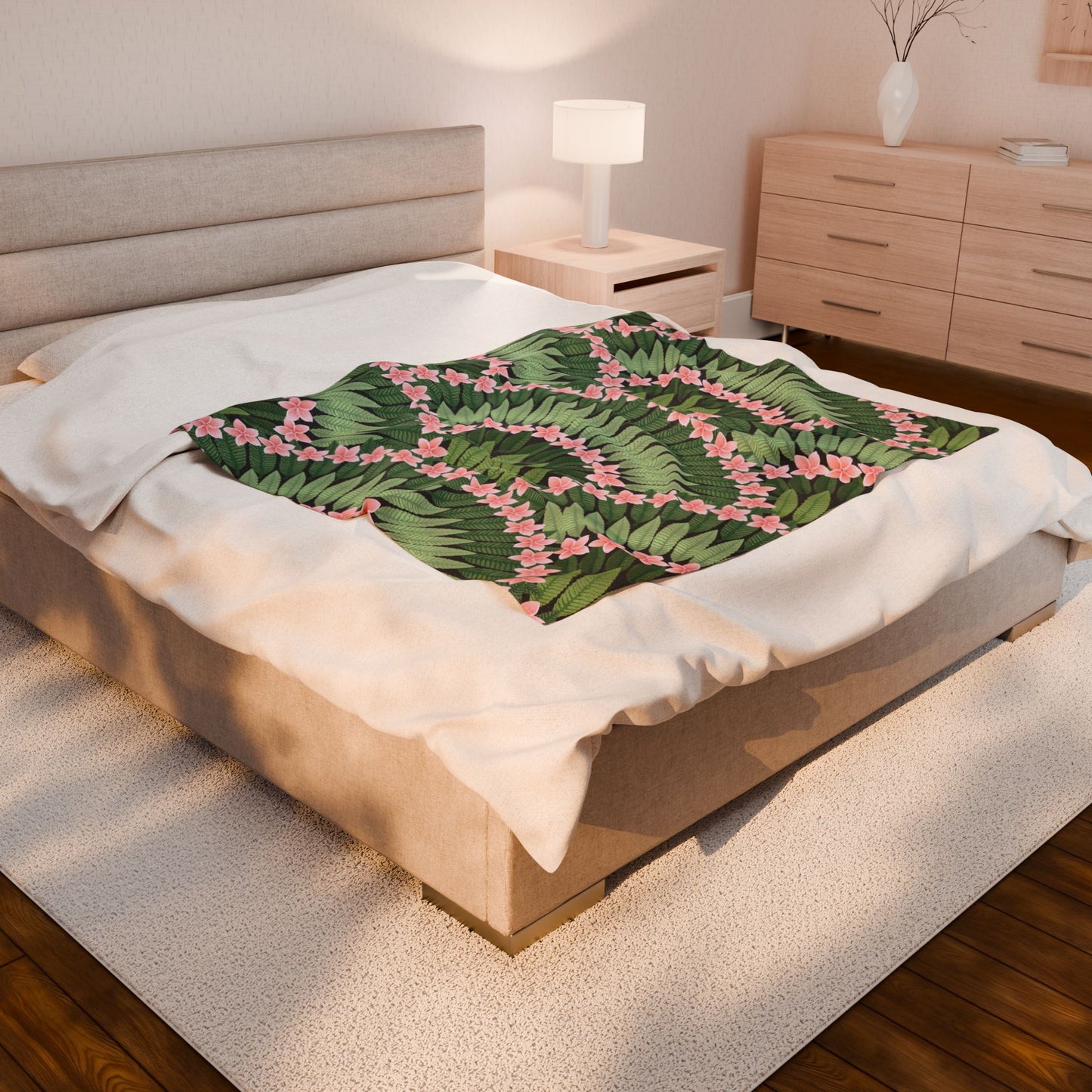 Plumeria and Palms Velveteen Plush Blanket