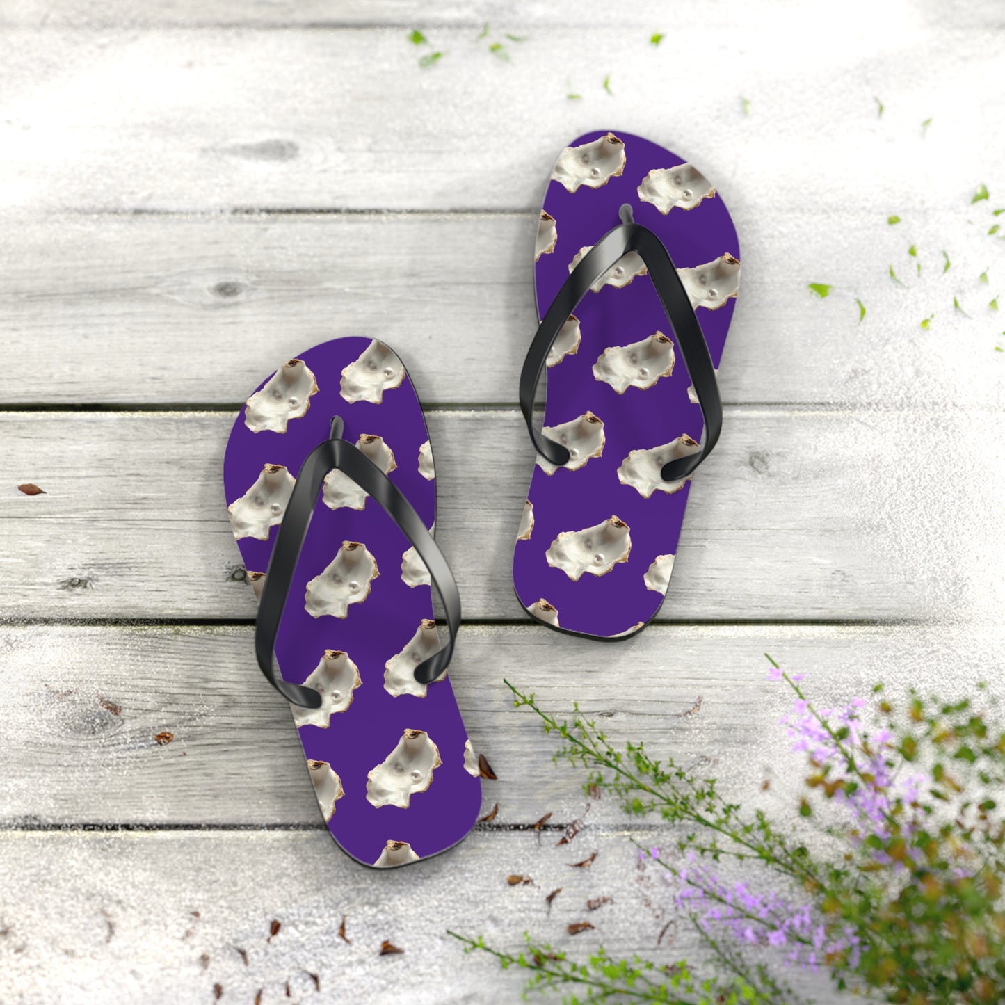 Flip Flops - White Pearl Oyster, purple