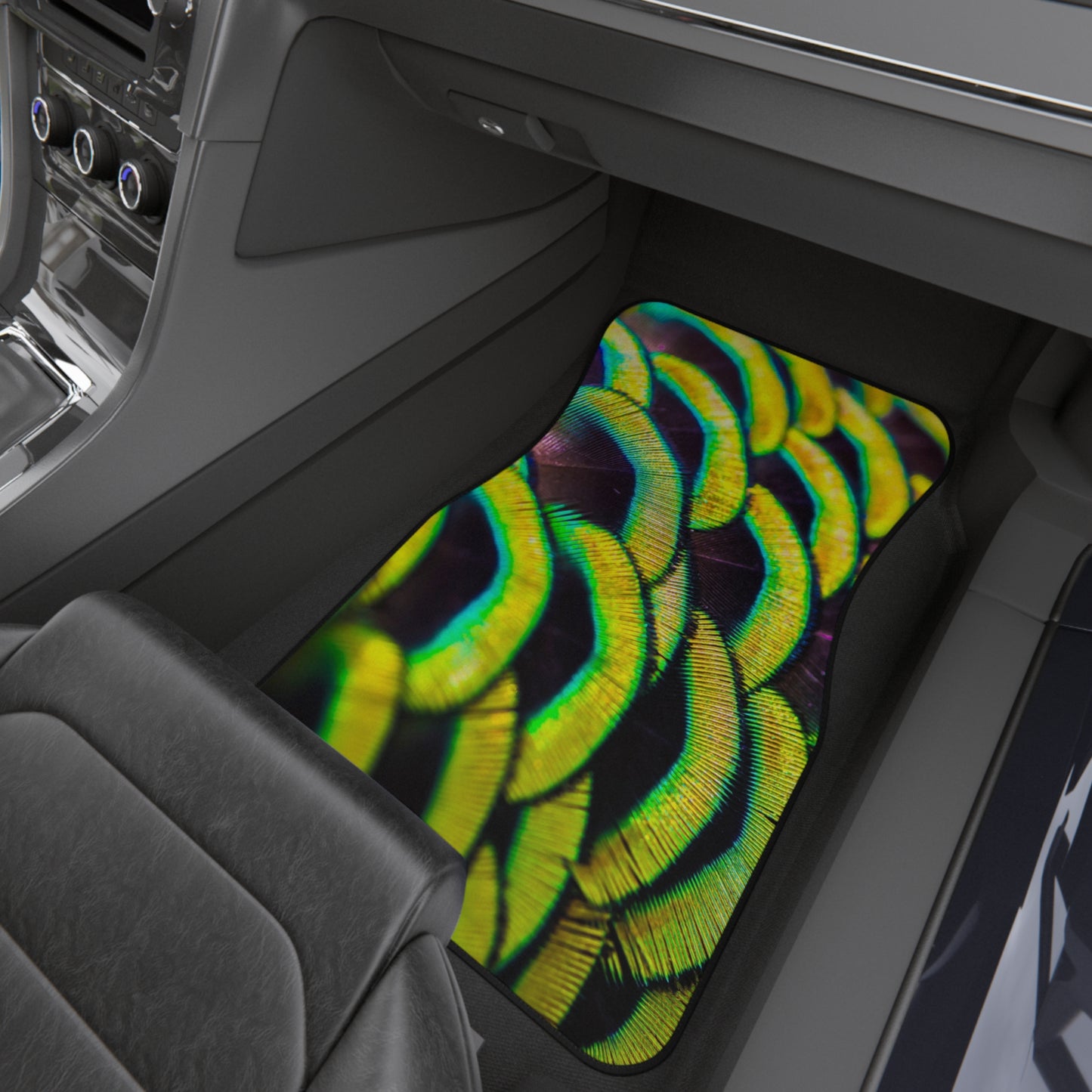 Tropical Yellow Peacock Feathers Front Car Mats - SET of 2