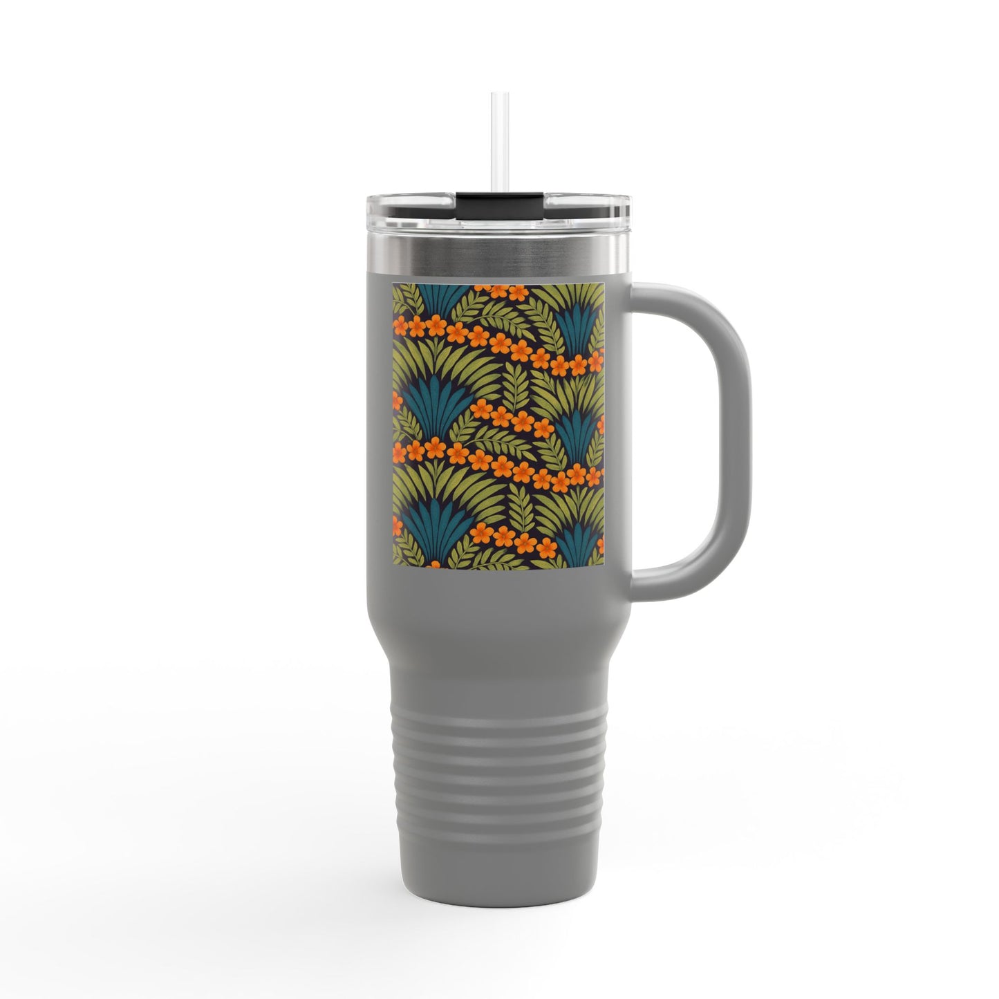Insulated Travel Mug, 40oz / Hibiscus Fan Dance, Orange - Perfect for Outdoor Adventures