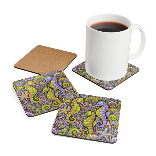Four-piece Coaster Set - Seahorse Trio, Purple