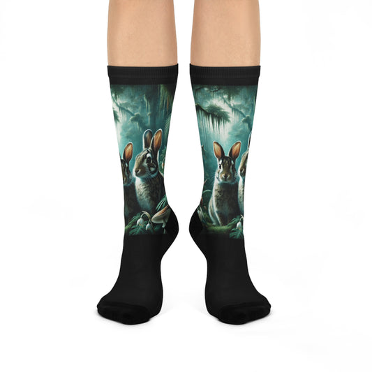Cushioned Crew Socks - Rainforest Robbits / Tundra