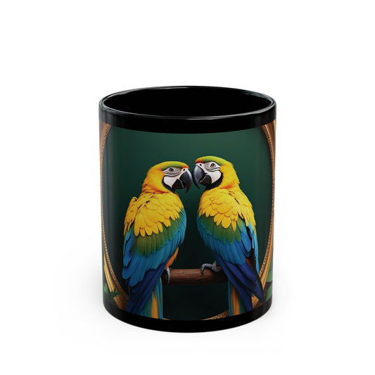 Black Coffee Mug - Framed Parrot Pair