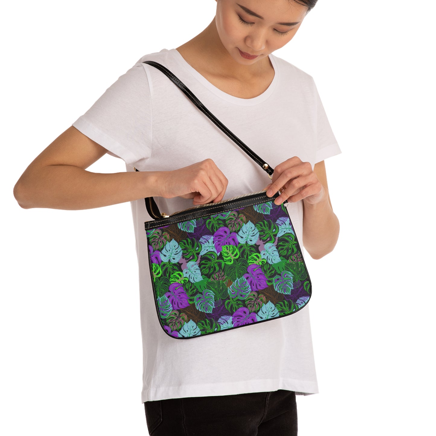 Tropical Small Shoulder Bag | Stylish Crossbody Purse / Monstera Party