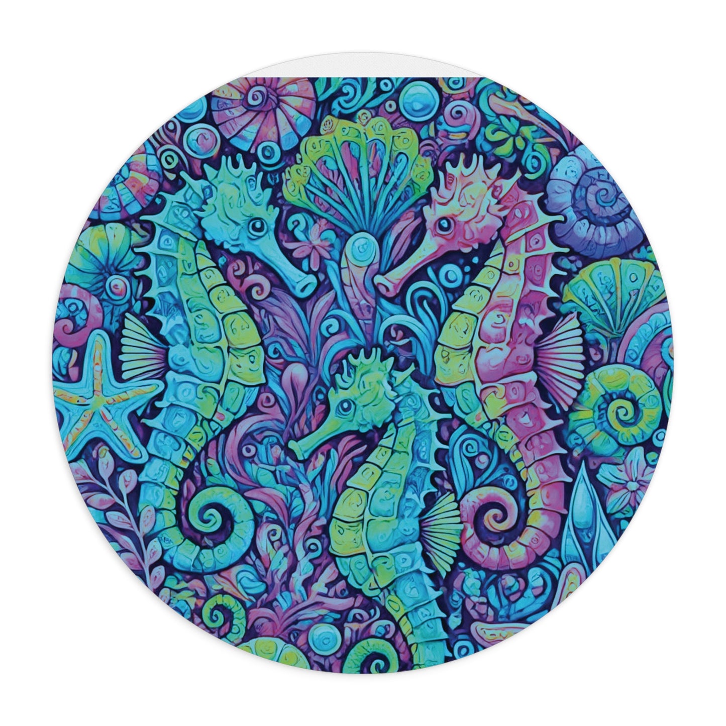 Tropical Mouse Pad, 2 Shapes - Beach Vibes for Home Office & Gamer / Seahorse Trio, Turquoise Pop