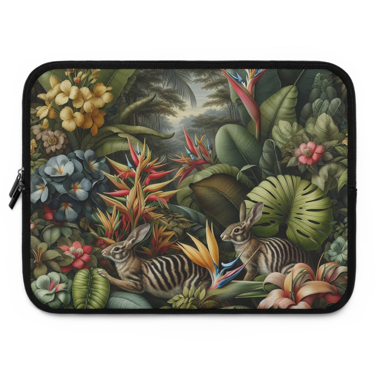 Tropical Laptop Sleeve, 5 Sizes - Perfect for Ocean Lovers & Students / Rainforest Rabbit Outing