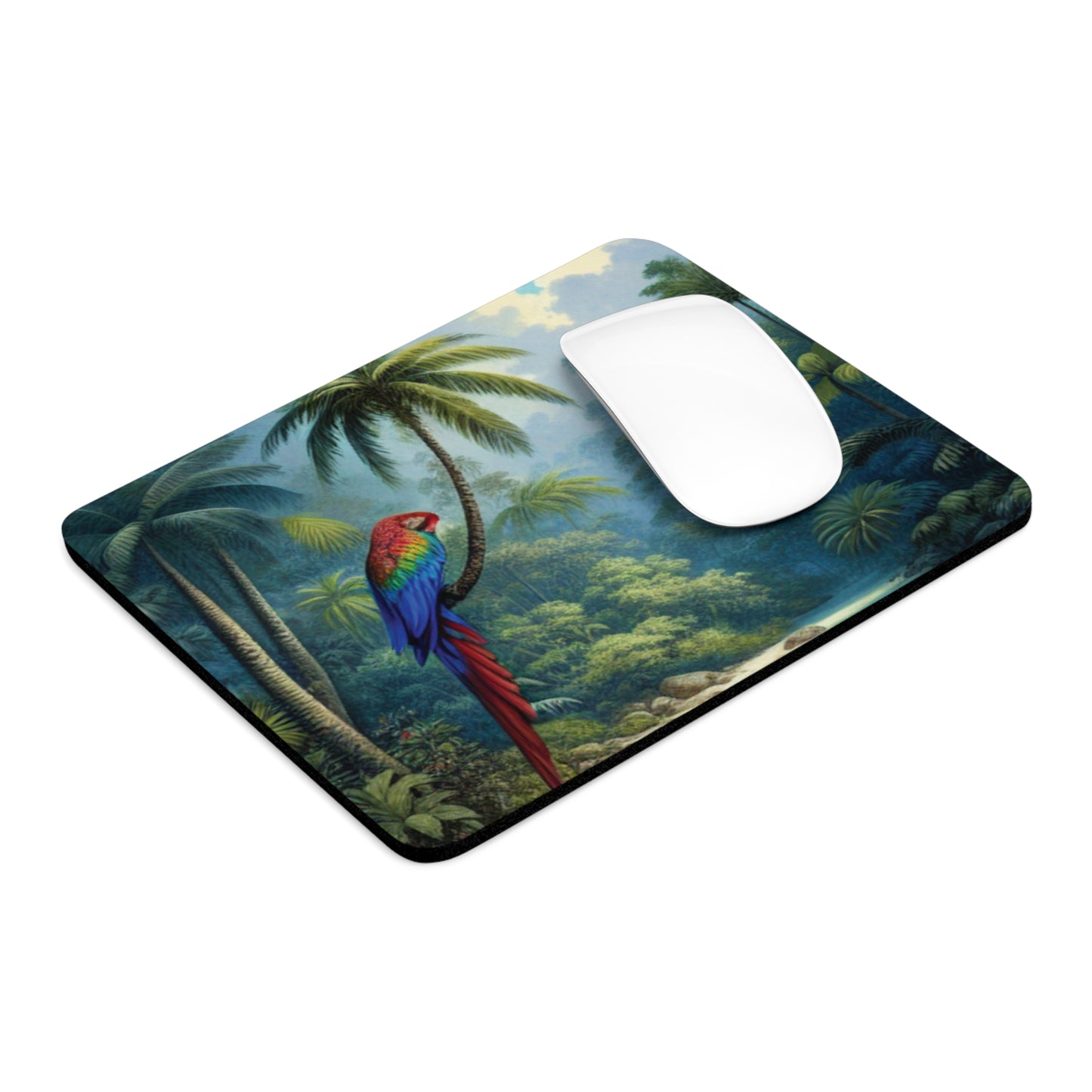 Rainforest Mouse Pad, 2 Shapes - Fun Vibes for Home Office & Gamer / Tropical Sleeping Beauty Parrot