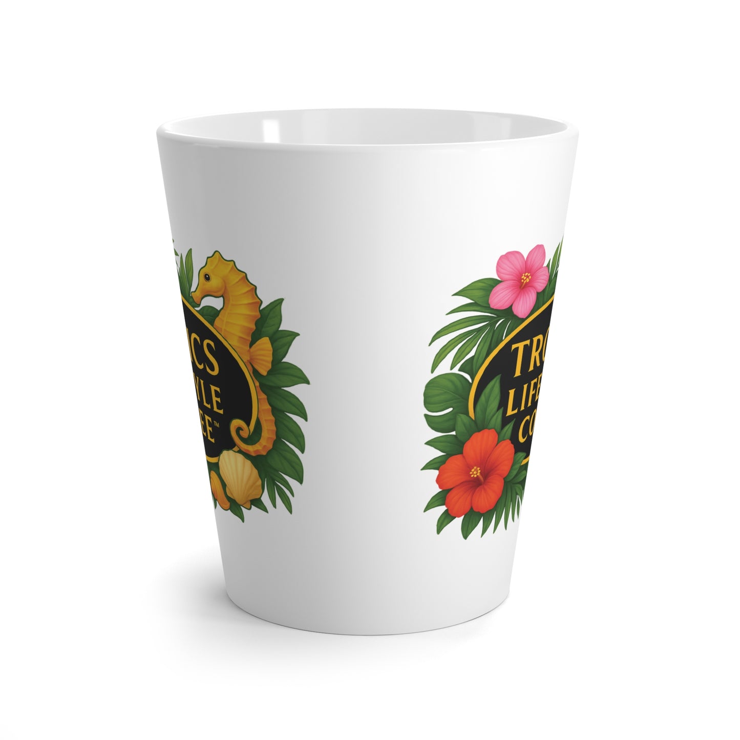 Latte White Mug - Seahorse Fantasy, White / TLCoffee Logo