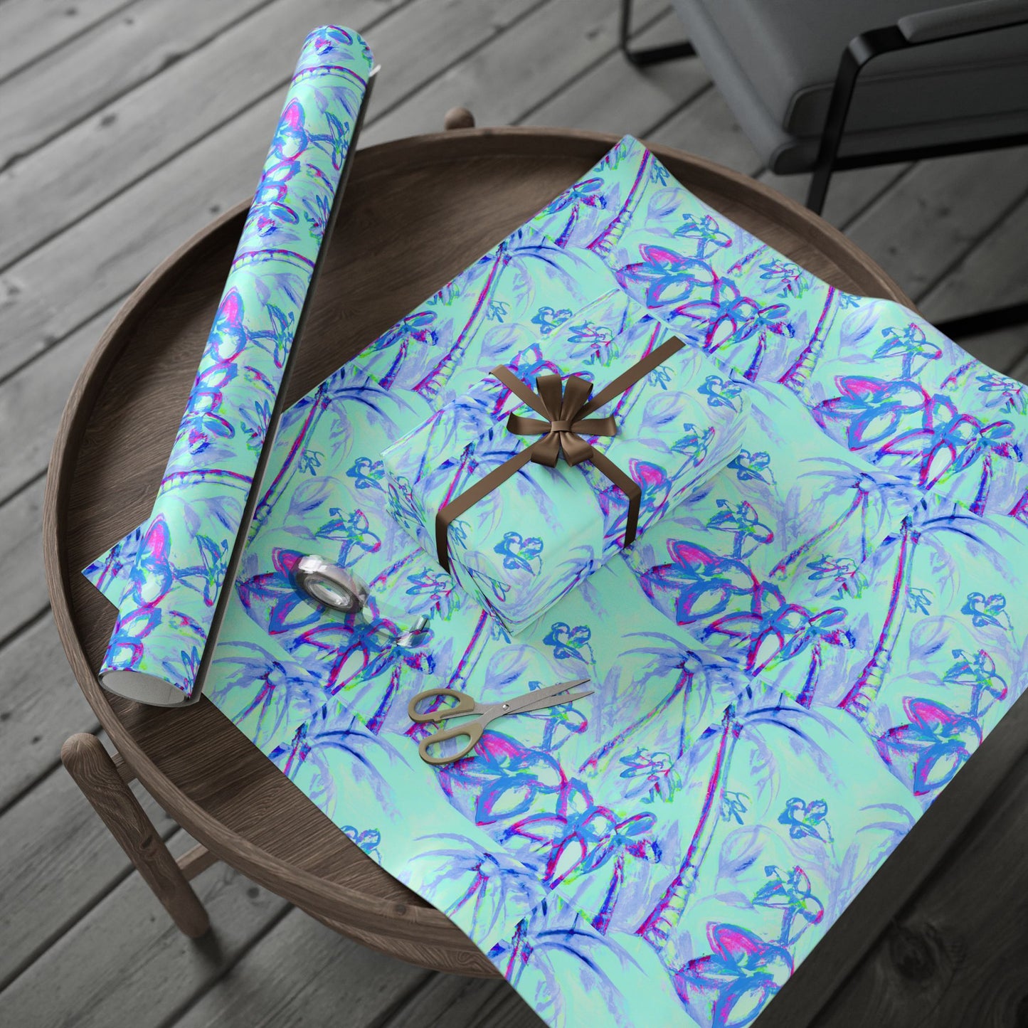 Wrapping Paper - Tropical Gift Wrap for All Occasions, 3 Sizes/2 Finishes / Tropical Doodles, Blue