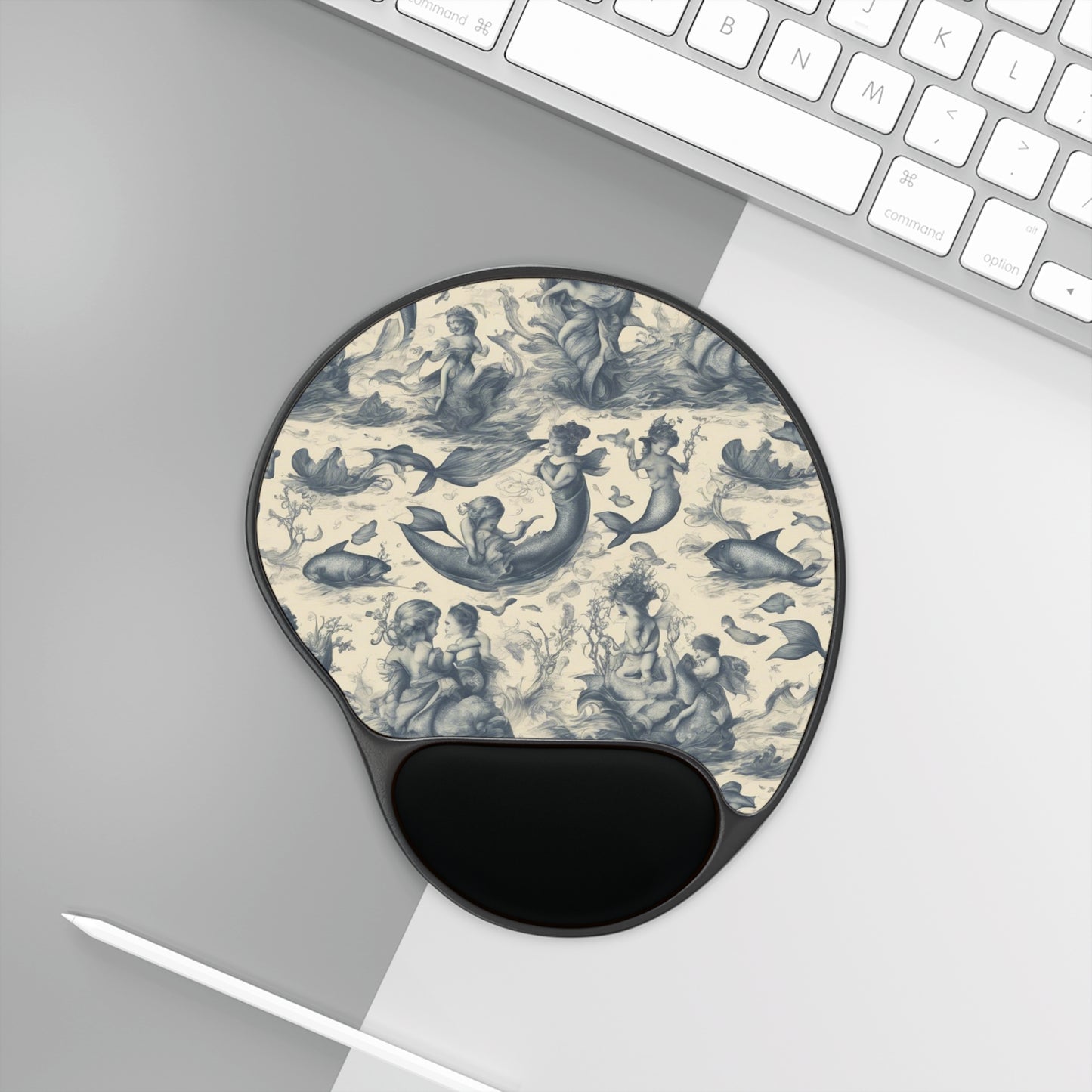 Mouse Pad With Wrist Rest, Fantasy Mermaids at Play Toile