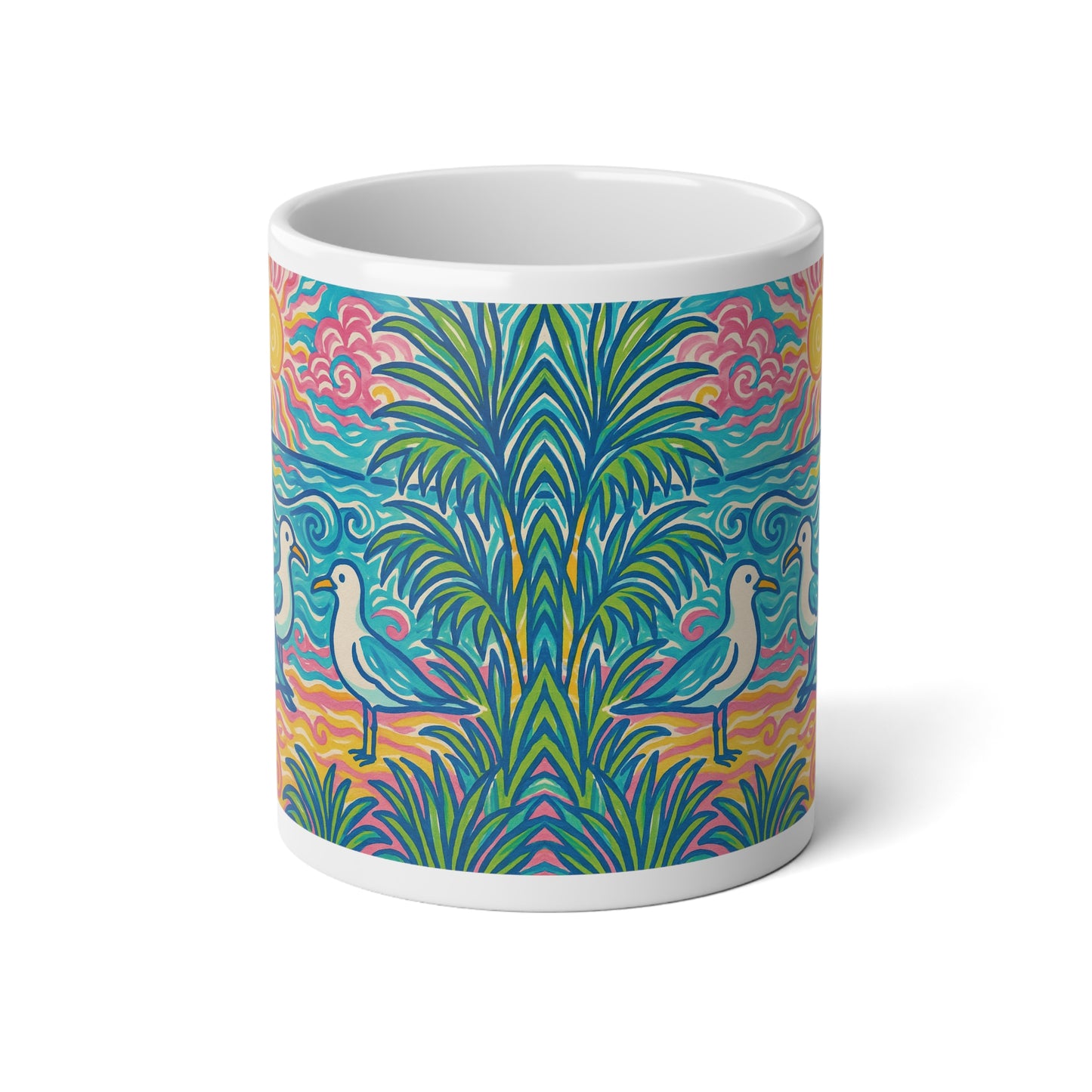 Jumbo Mug, 20oz, Seagulls on Beach | Tropical Coffee Cup