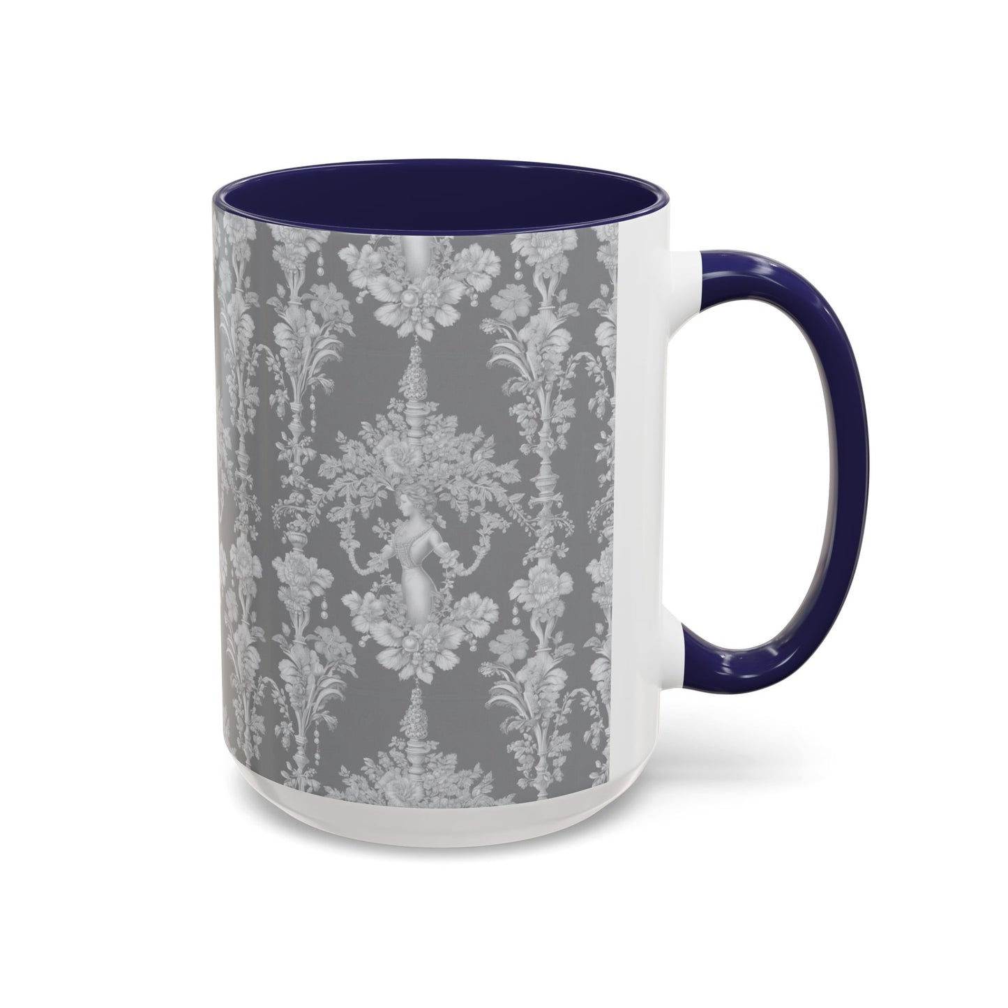 Accent Coffee Mug (11, 15oz), Pearl Lady Toile/Slate Repeat, Various Colors