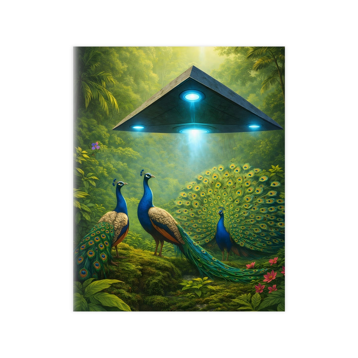 Photopaper Poster — UFO & Peacocks Sci‑Fi Wall Art