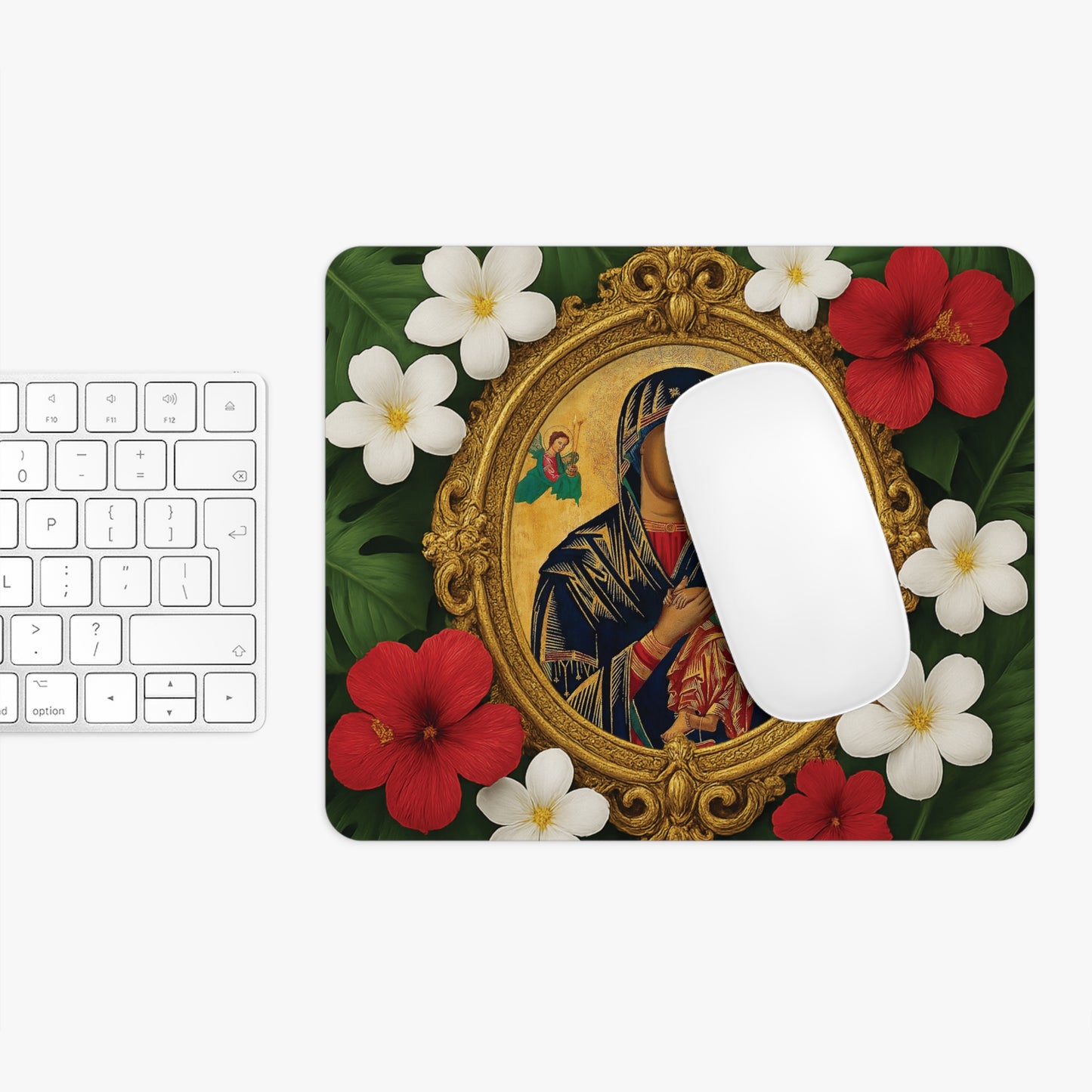 Religious Tropical Mouse Pad, 2 Shapes - Beach Vibes for Home Office & Gamer / Our Lady of Guadalupe