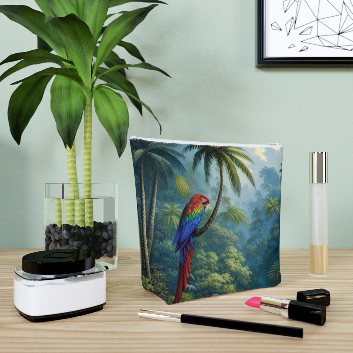 Tropical Cotton Cosmetic Bag, Makeup Pouch, 5 Sizes / Sleeping Beauty Parrot