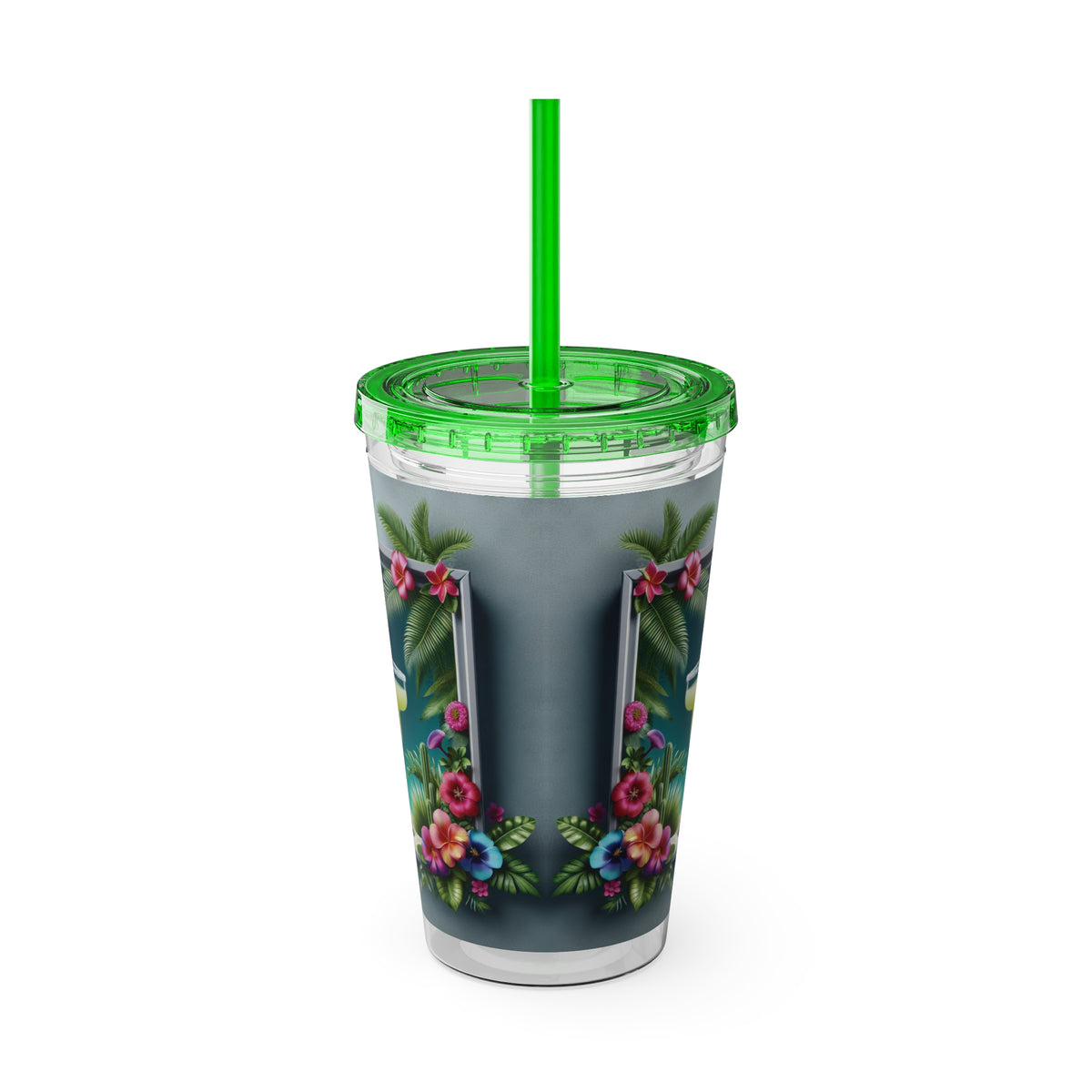 Tropical Tumbler with Straw | 16oz Colorful Travel Cup / Tropical Margarita