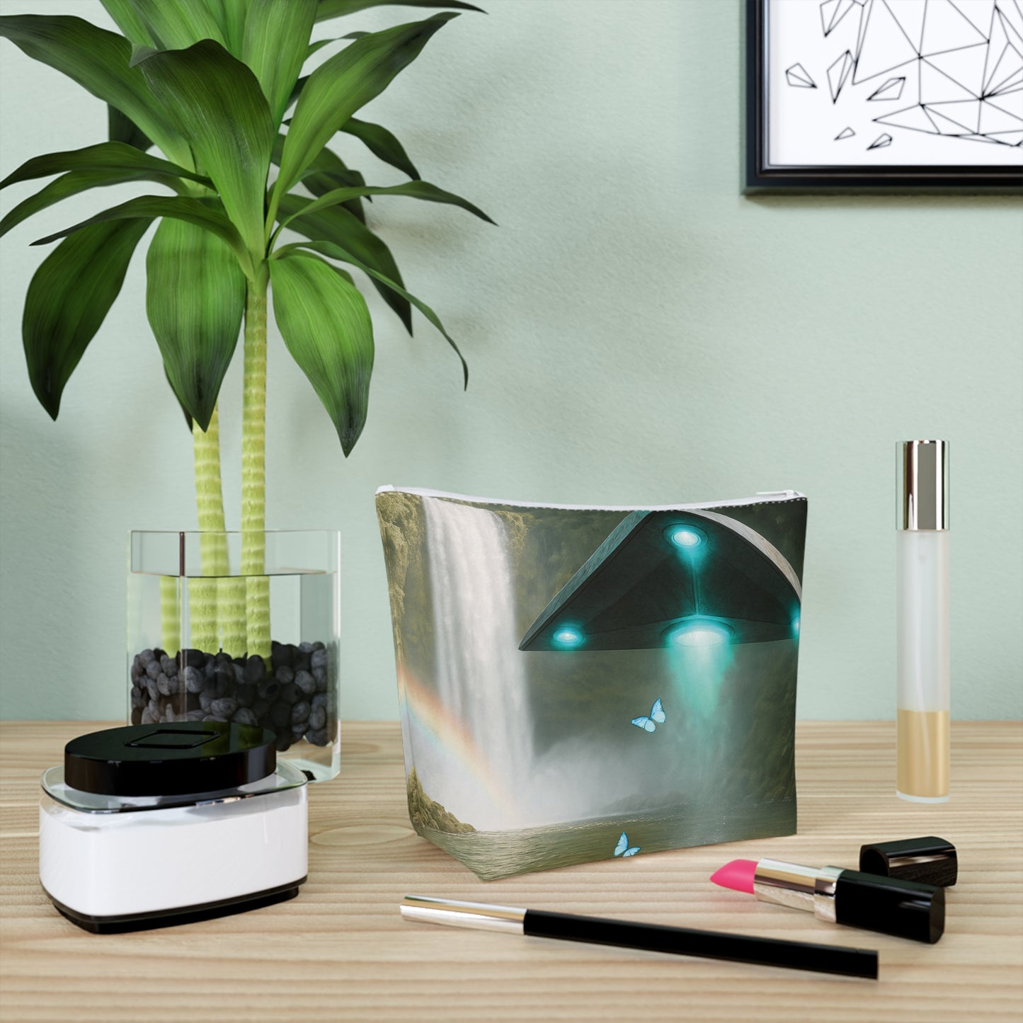 Tropical Cotton Cosmetic Bag, Makeup Pouch, 5 Sizes / UFO and Waterfall