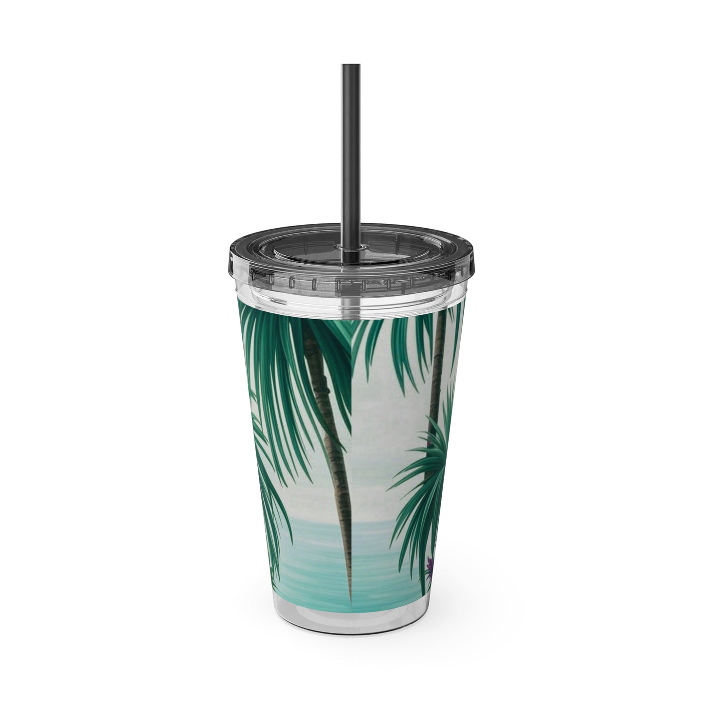 Tropical Tumbler with Straw | 16oz Colorful Travel Cup / Tiny Palm Island