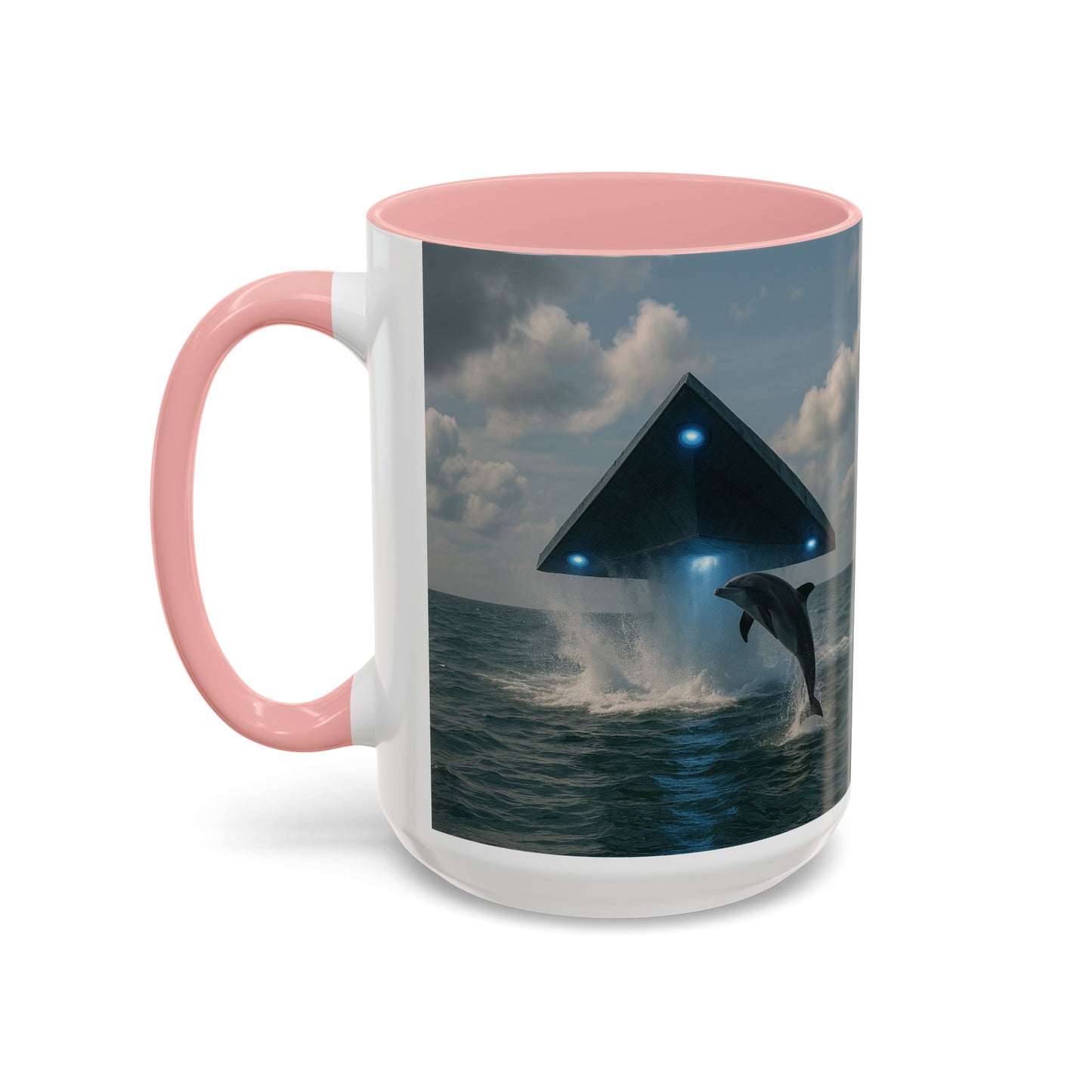 Accent Coffee Mug (11, 15oz), 8 Colors - UFO and Dolphin