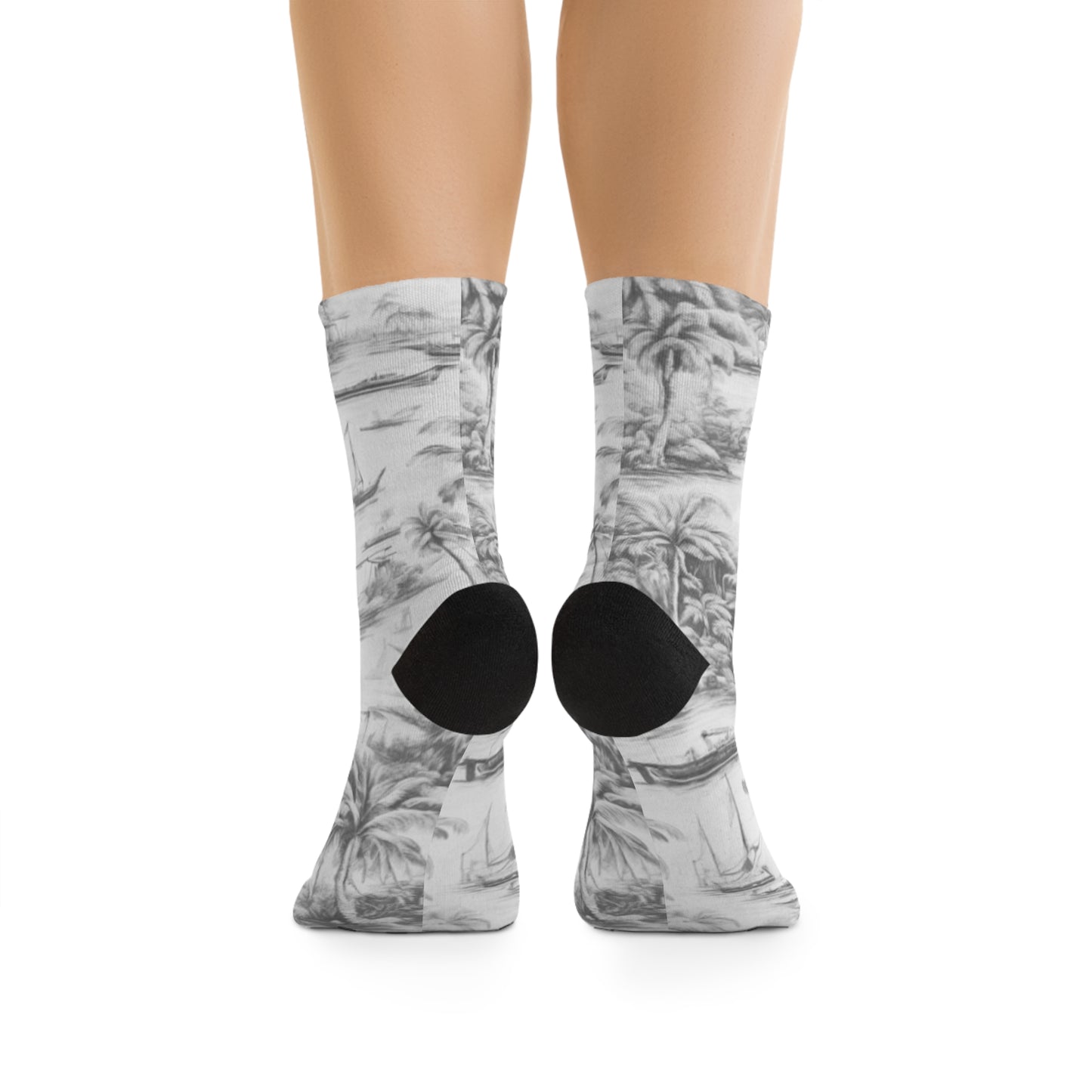 Recycled Poly Socks, Tropical Toile #1, Soft Black