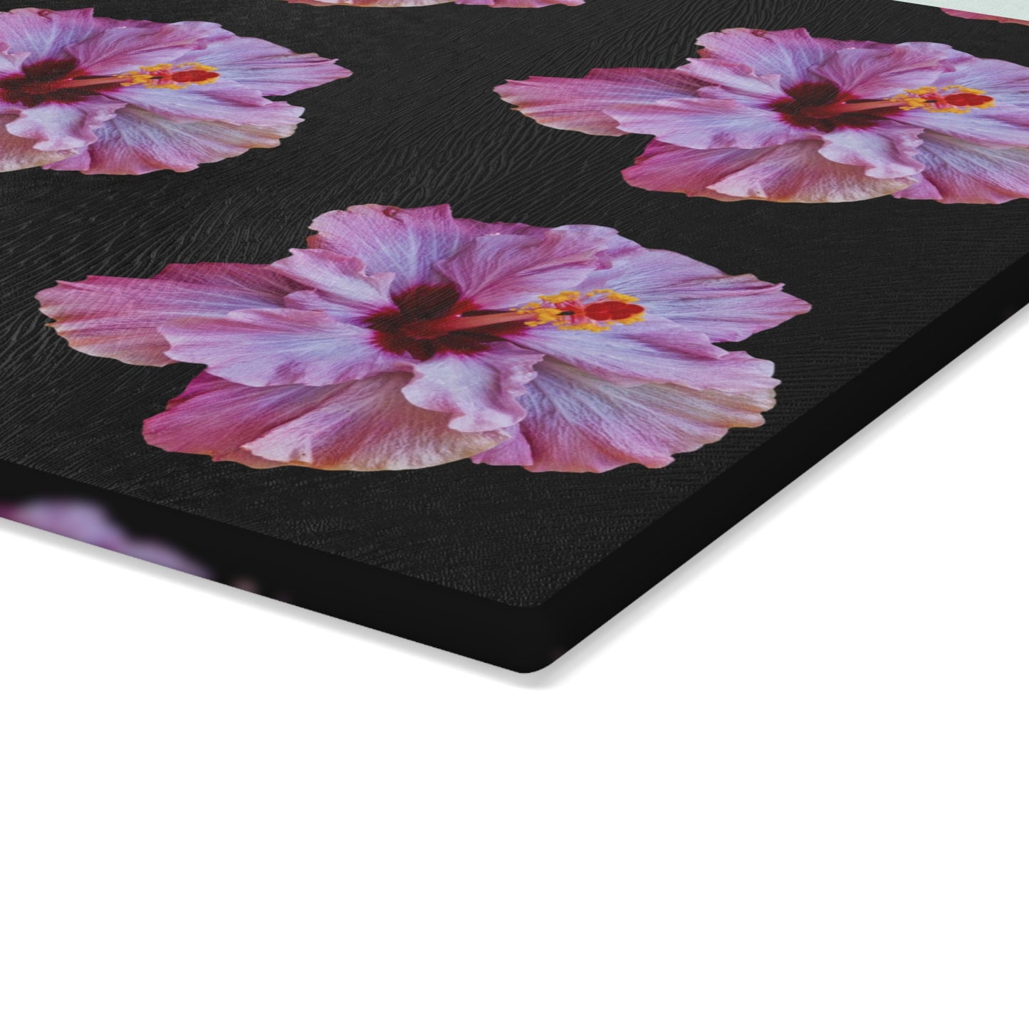 Glass Cutting Board, 2 sizes - Real Purple Hibiscus/Black