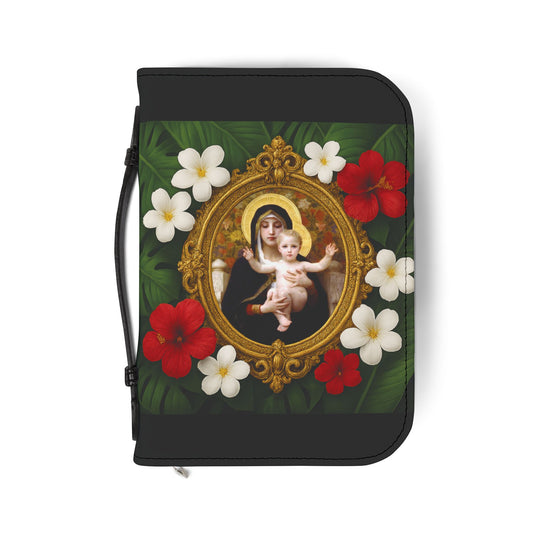 Tropical Bible Cover, Virgin of the Lilies Black / Floral Bible Cover Protector, Christian Church Accessories