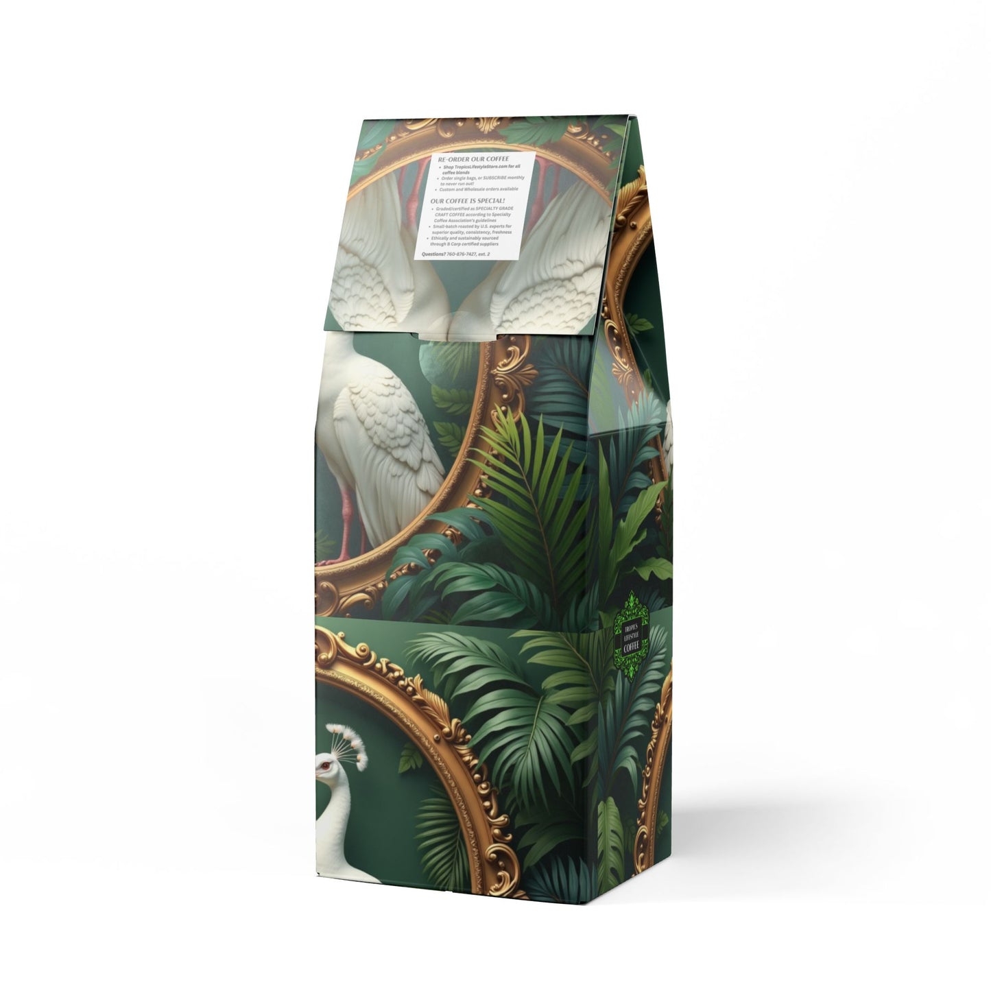 Golden Sands Single Origin™ Coffee (Light-Medium Roast) Specialty Grade / Framed White Peacocks