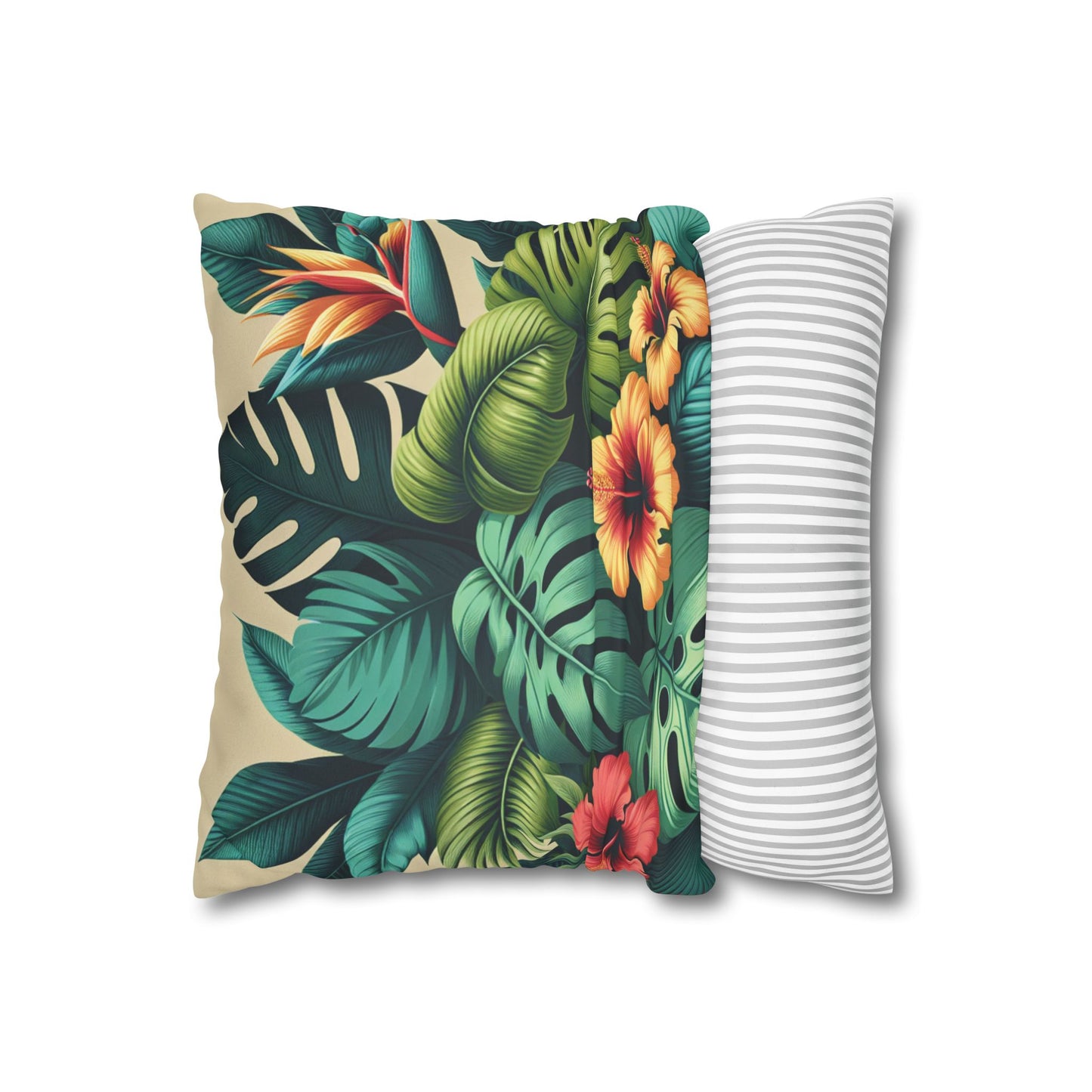 Faux Suede Square Pillowcase - Exotic Flora