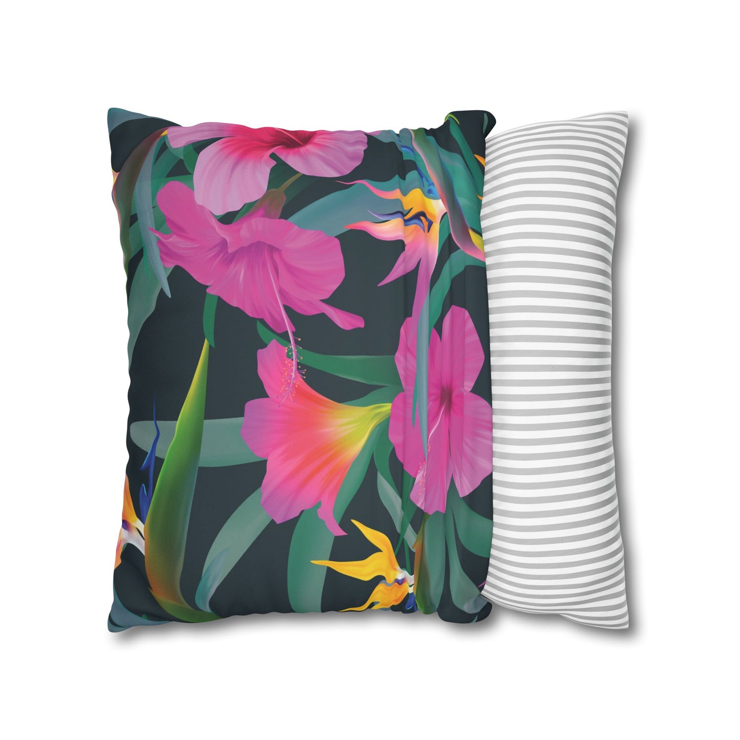 Faux Suede Square Pillowcase - Tropical Floral Beauties