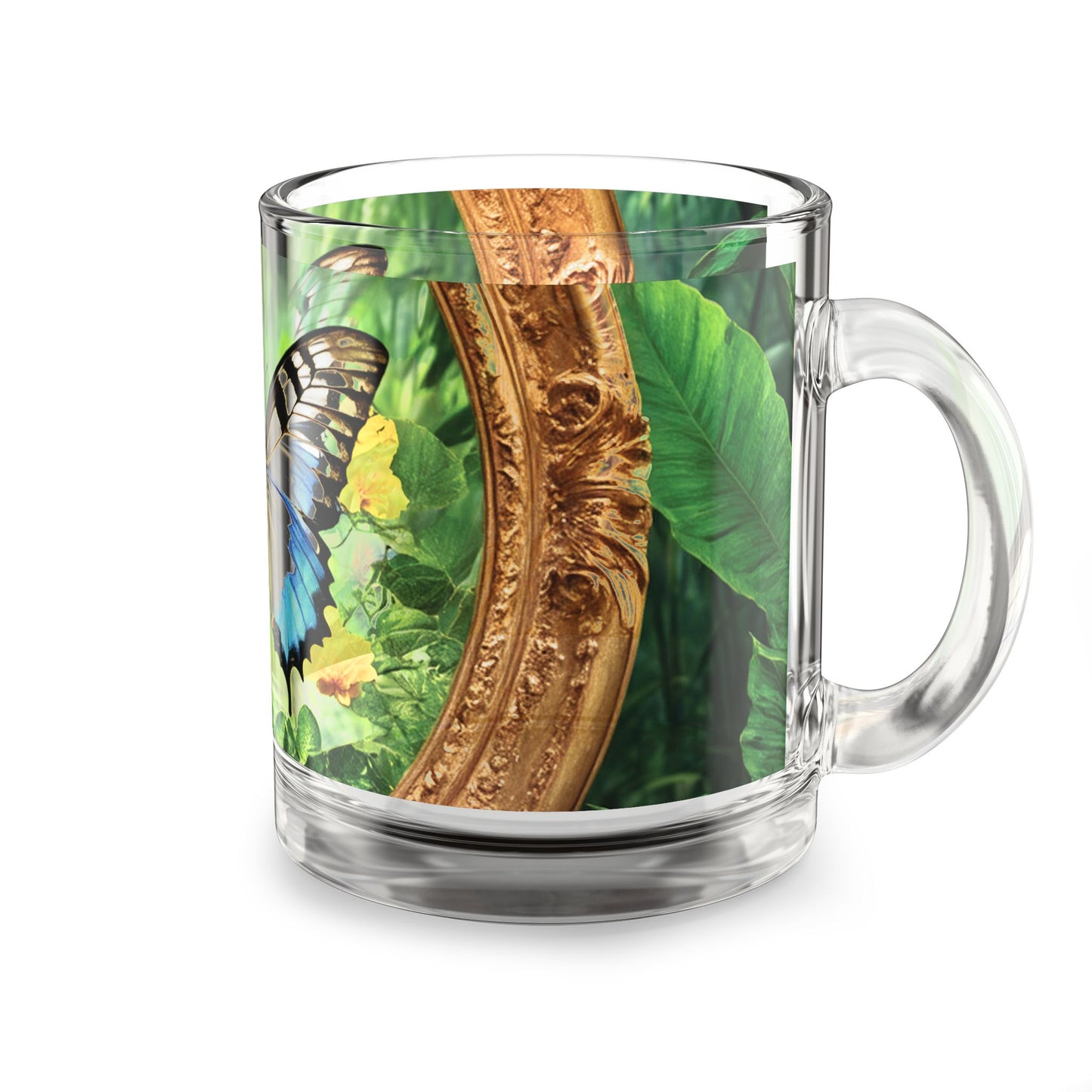 Tropical Glass Mug - 10oz Coffee Cup / Framed Swallowtail Butterfly