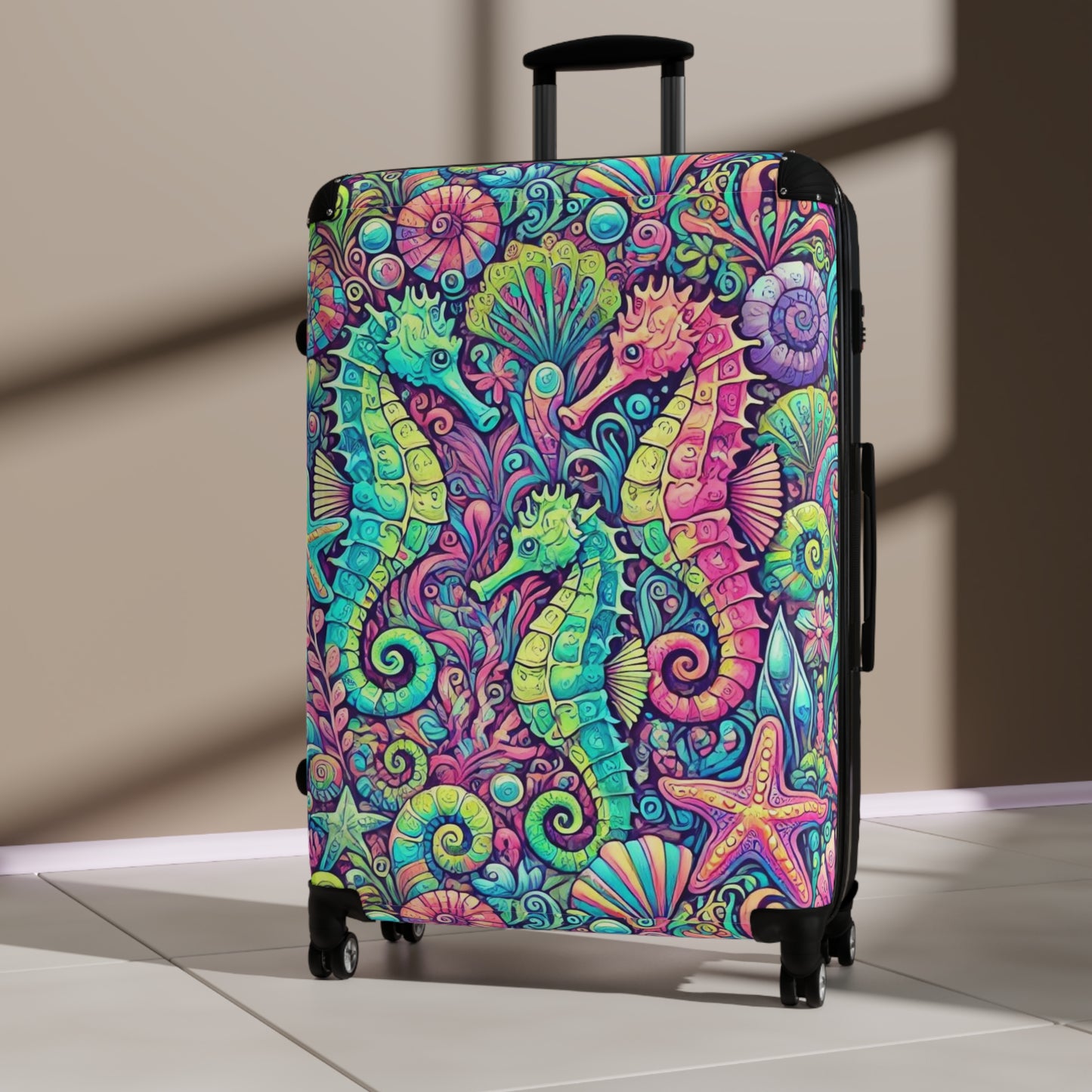 Colorful Tropical Suitcase - Stylish Travel Luggage for Adventurers / Seahorses