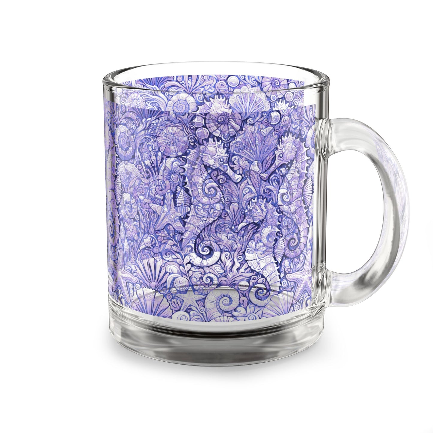 Tropical Glass Mug - 10oz Coffee Cup / Seahorses, Amethyst