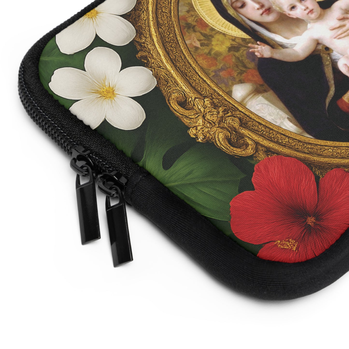Religious Floral Laptop Computer Sleeve, Portable Tech Gift / Virgin of the Lilies