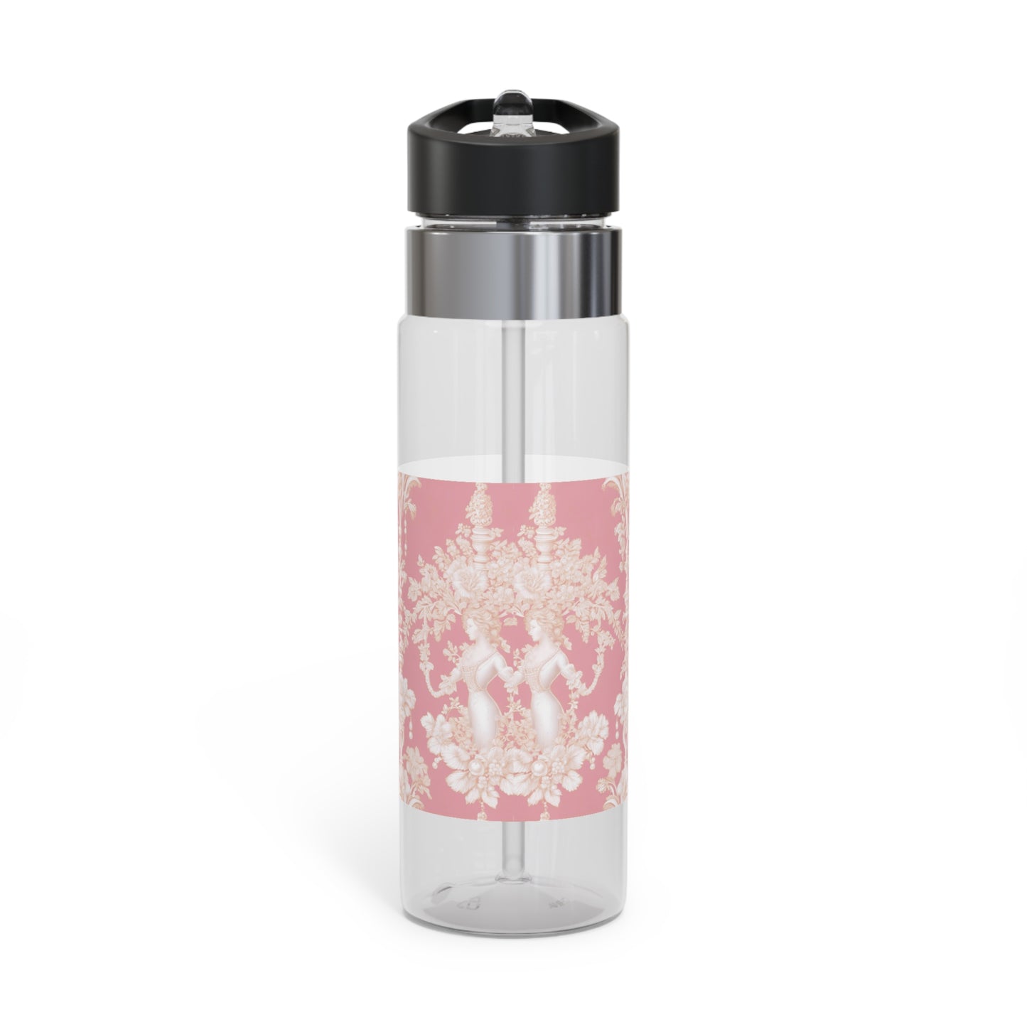 Tropical 20oz Tritan Sport Water Bottle -  Leakproof, Lightweight, BPA-Free / Pearl Lady Toile, Hibiscus Pink
