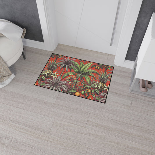 Heavy Duty Floor Mat, 5 Sizes – Tropical Area Rug for Home Décor / Tropical Fruit, Red
