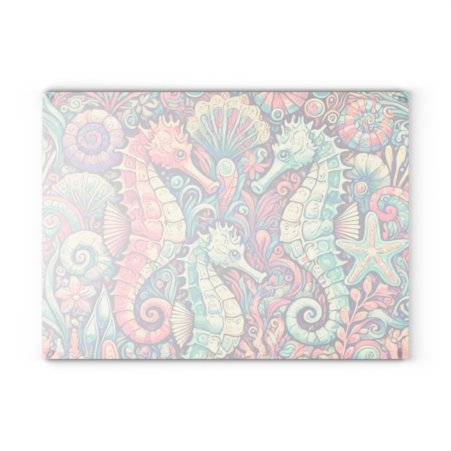 Glass Cutting Board, 2 sizes - Seahorses Retro