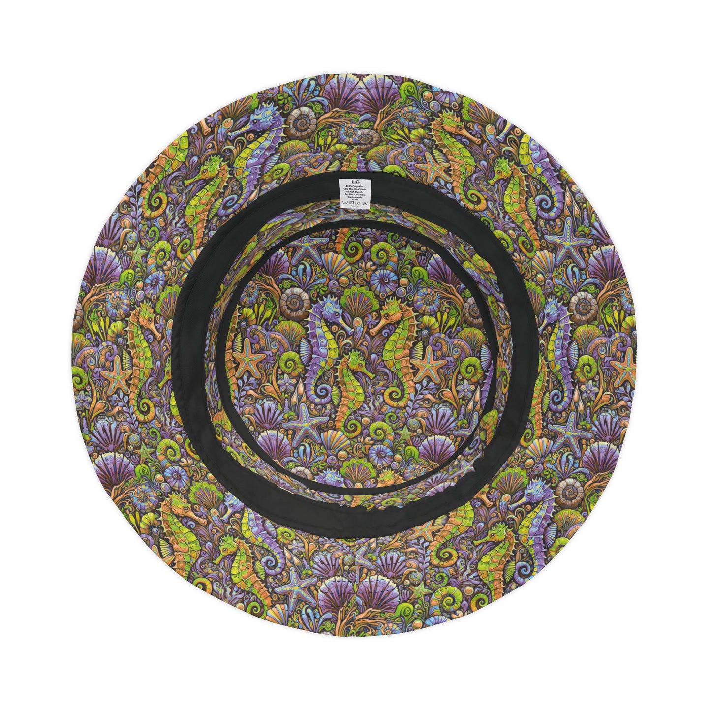 Tropical Polyester Bucket Hat, 2 Sizes - Seahorses Purple