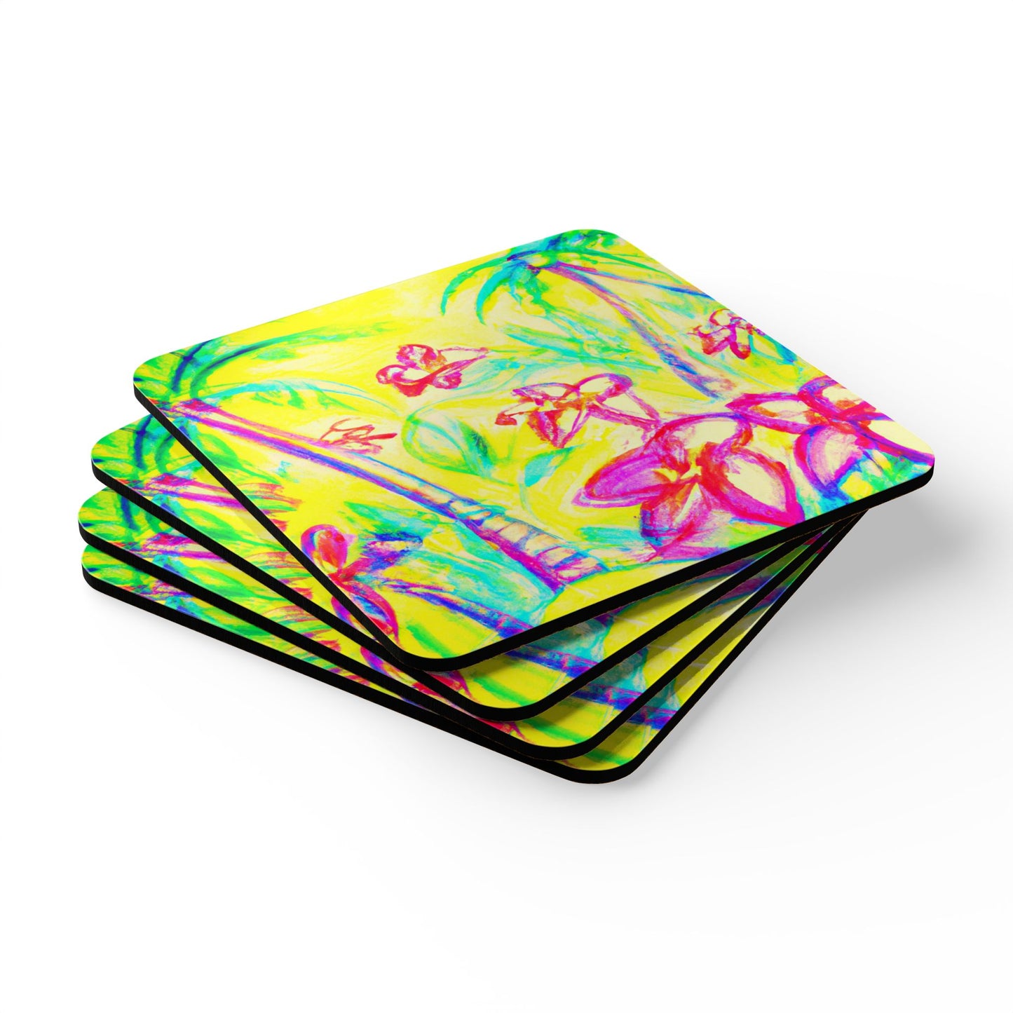 Coaster Set - Tropical Doodles, Yellow