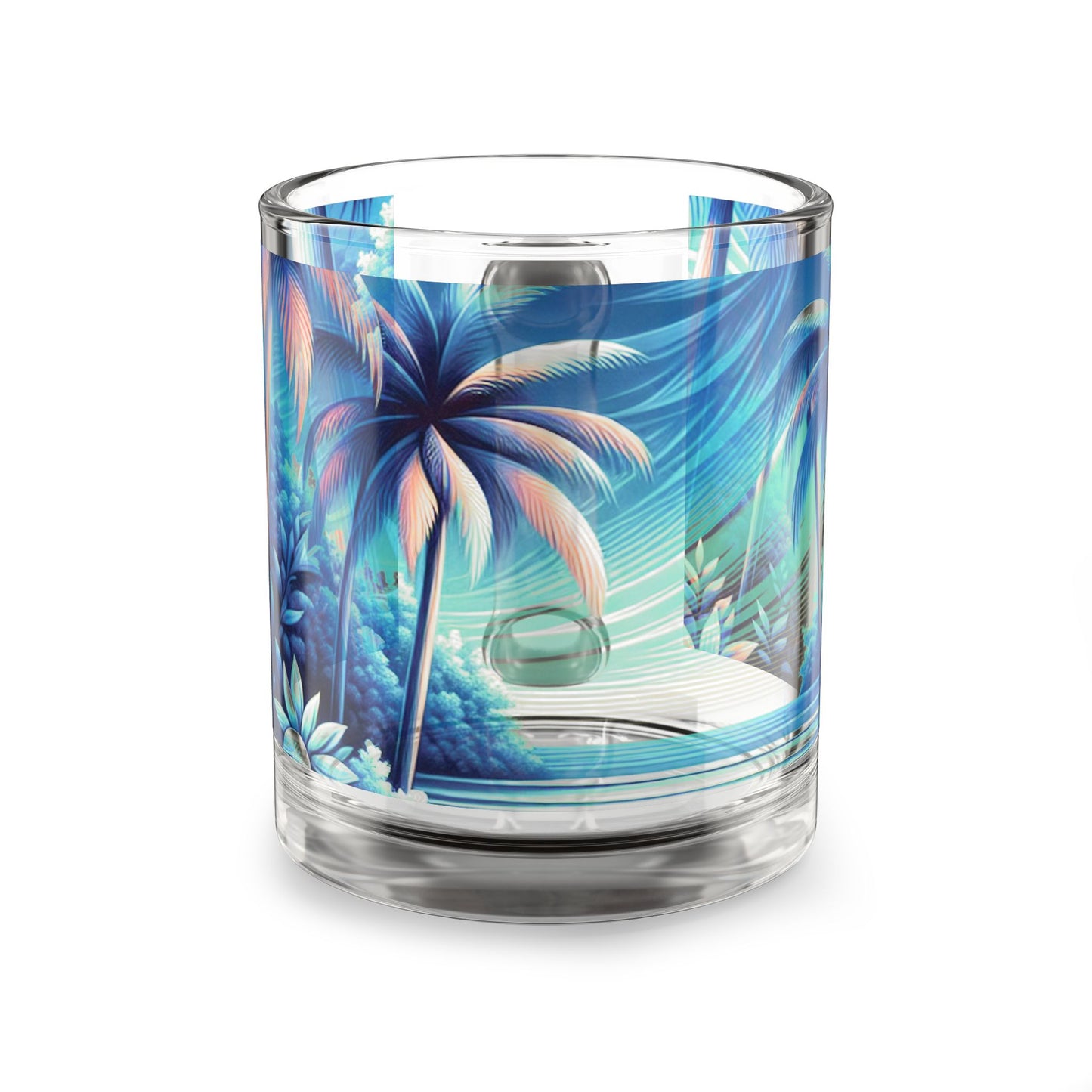 Tropical Glass Mug - 10oz Coffee Cup / Neon Beach