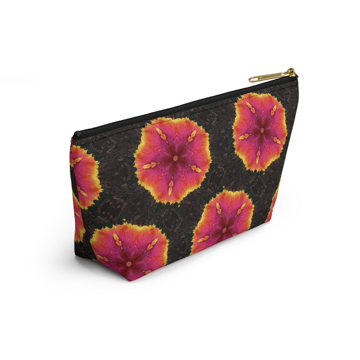Tropical Accessory Pouch, 2 sizes | Makeup Bag | Perfect for Travel & Everyday Use / Hibiscus Kaleidoscope, Black