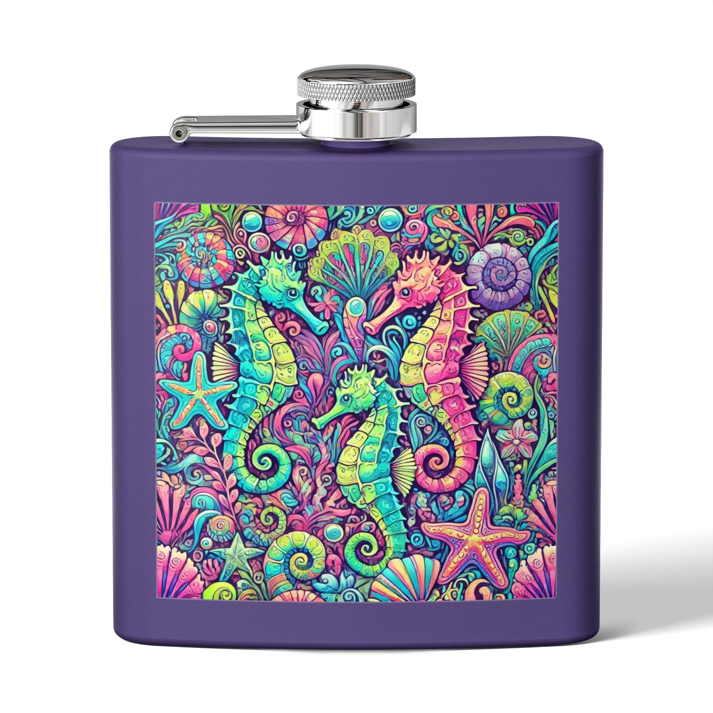 Tropical Stainless Steel 6 oz. Flask, Many Colors  – Seahorse Trio