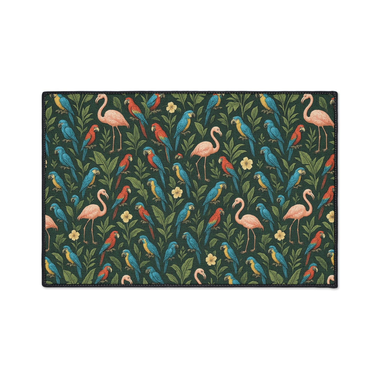Heavy Duty Floor Mat, 5 Sizes – Tropical Area Rug for Home Décor / Flamingos and Parrots