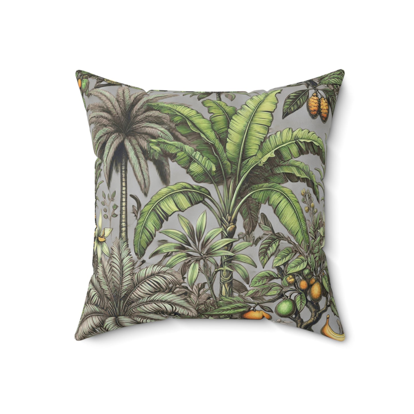 Tropical Pillow, 4 sizes - Colorful Spun Polyester Square Cushion / Tropical Fruit, Grey