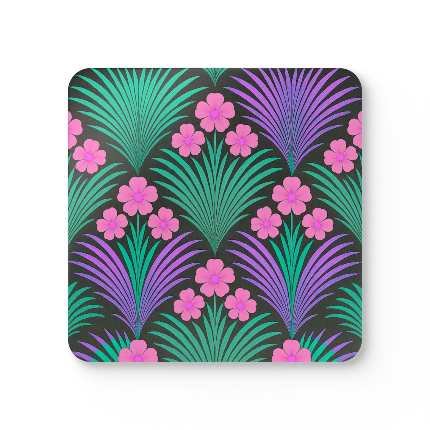 Coaster Set - Midnight Hibiscus Deco/Pink