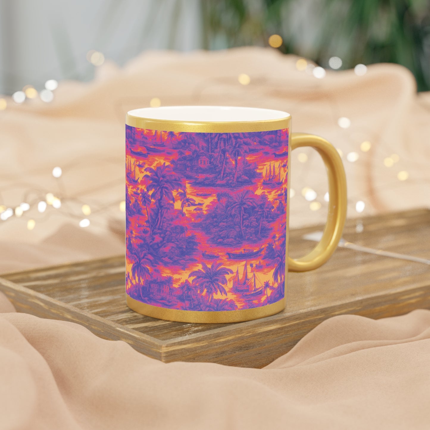Tropical Metallic Mug, Gold or Silver: Tropical Toile Trip, Heatwave