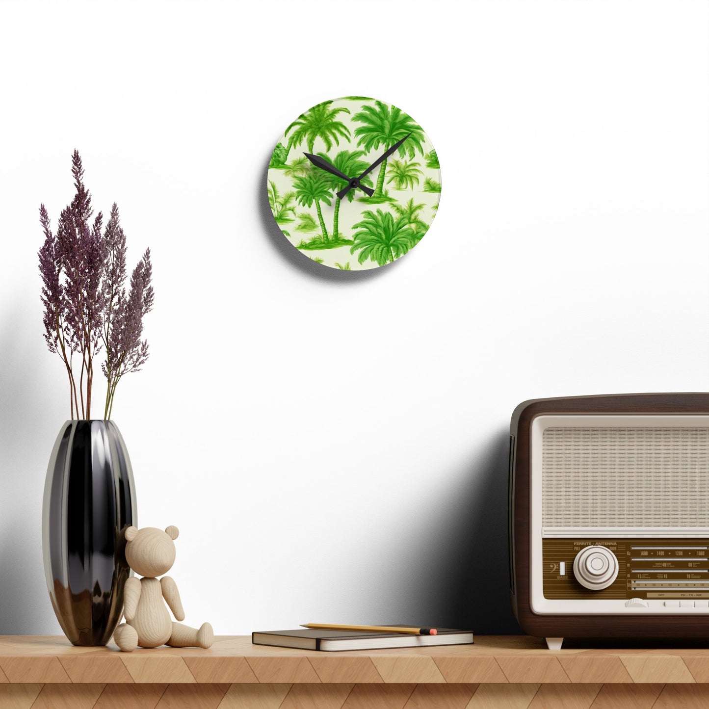 Acrylic Wall Clock,  Bright Green Palms, 4 Variants